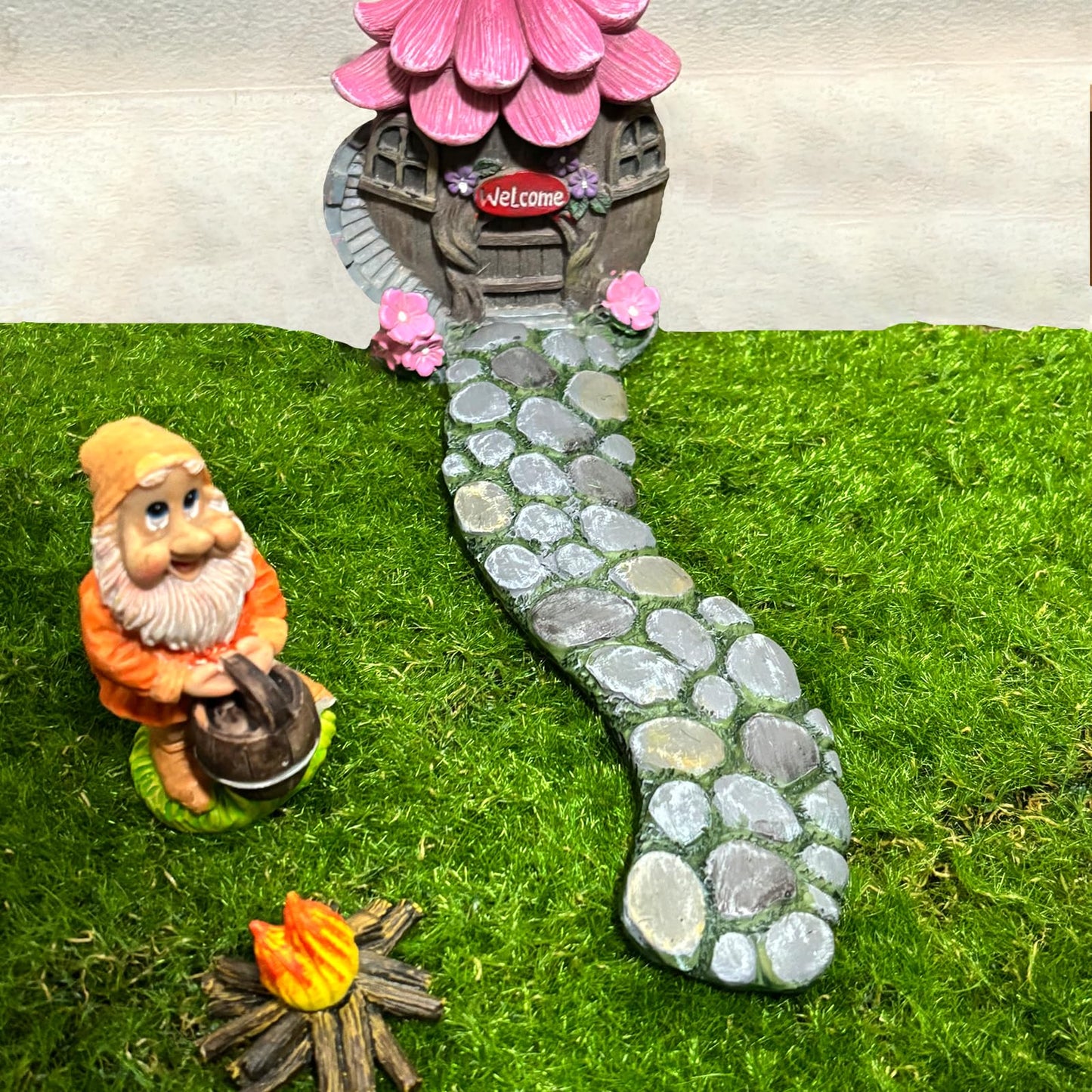 MUAMAX Fairy Garden Pathway, Miniature Stone Road, Green, Resin, Outdoor Statue, Home Decor, Fairy