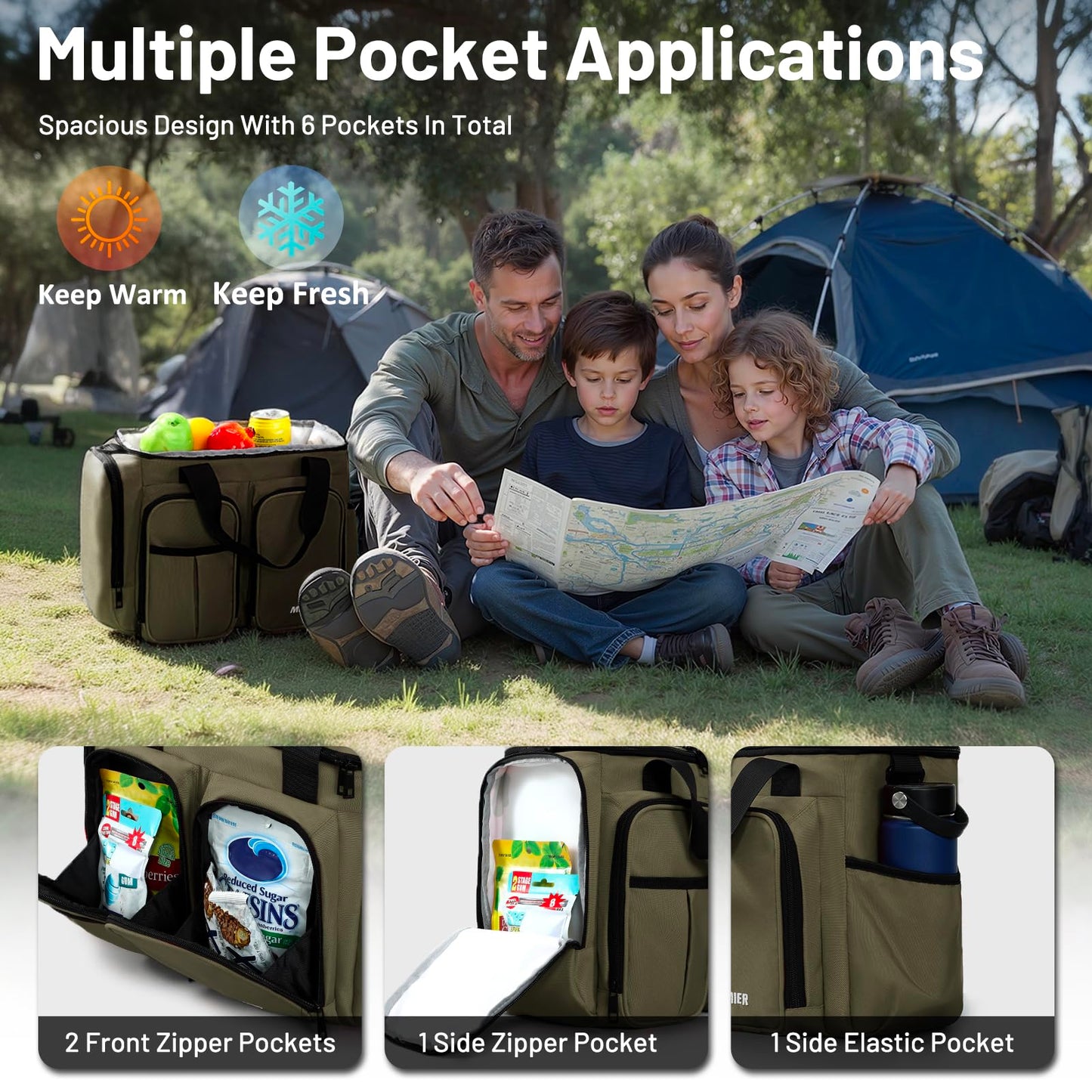 MIER Lunch Box for Men Heavy Duty Insulated Lunch Bag 20 Cans Large Leakproof Soft Cooler Bags with Multiple Pockets for Picnic Work Travel (Army Green)