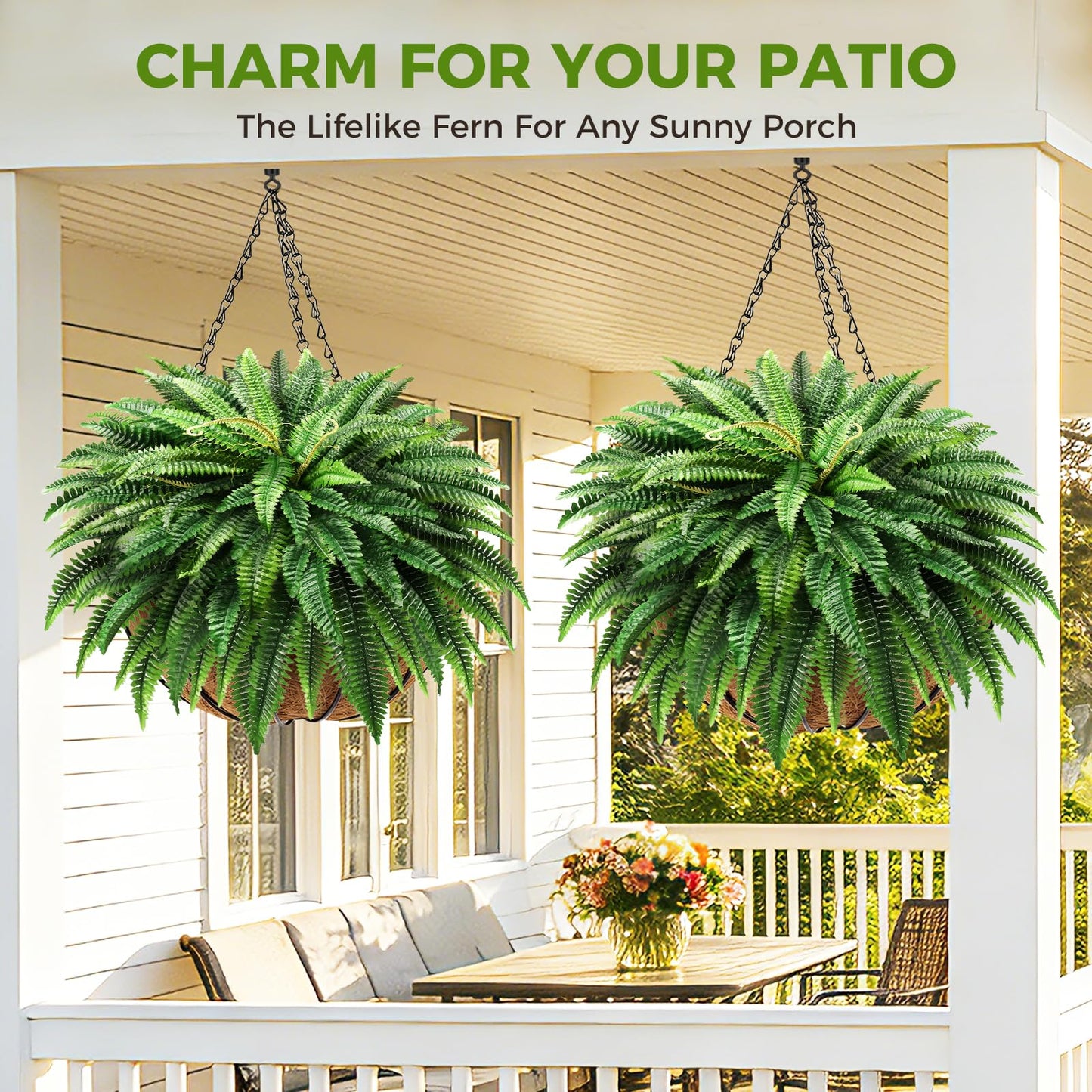 Suntee 2 Pack 48" Large Artificial Ferns, 3 Pack Tomato Cage with 10 Gallon Grow Bags