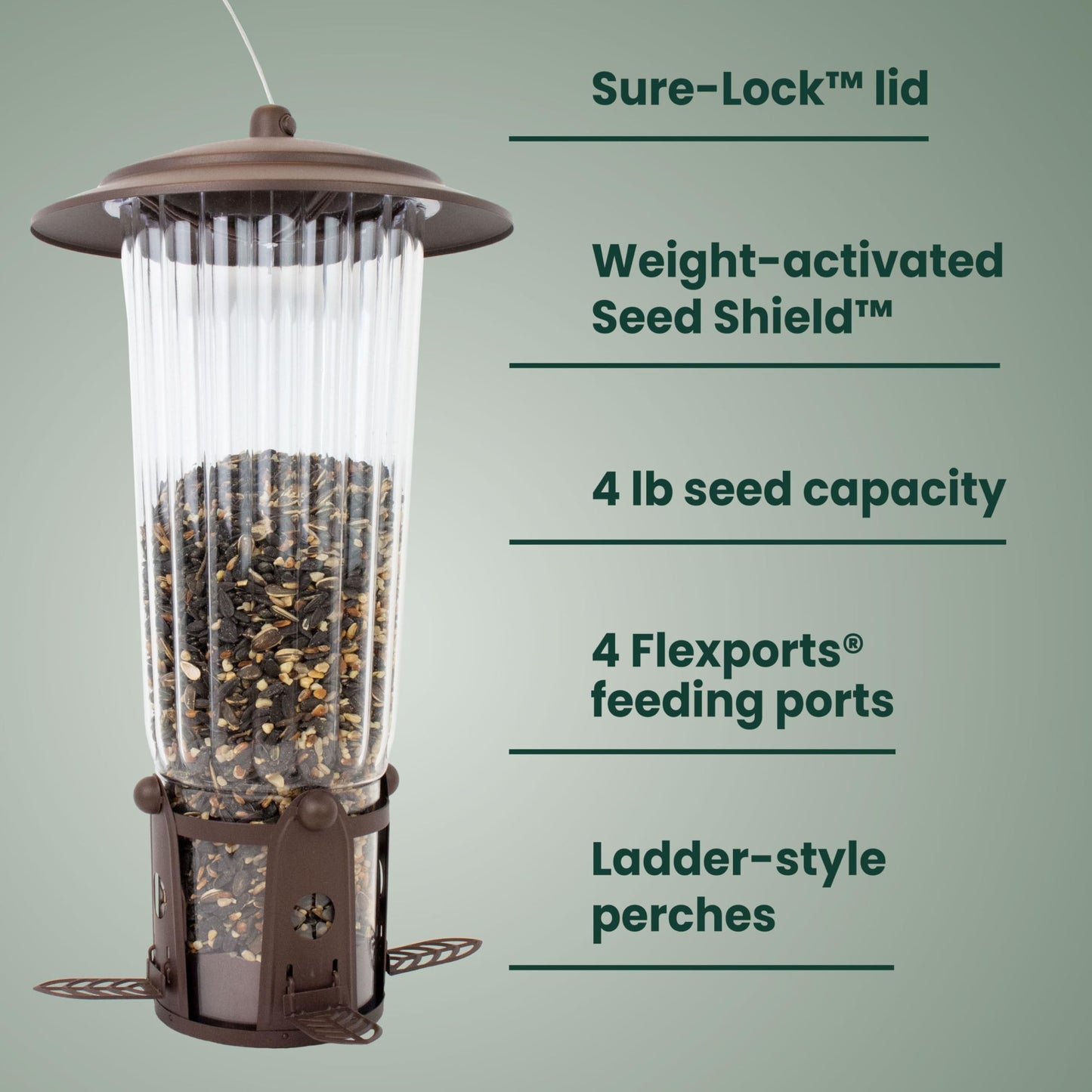 Perky-Pet 334-1SR Squirrel-Be-Gone Max Large Wild Bird Feeder with Flexports, Squirrel Proof Bird Feeder with Weight-Activated Perches - 4LB Seed Capacity