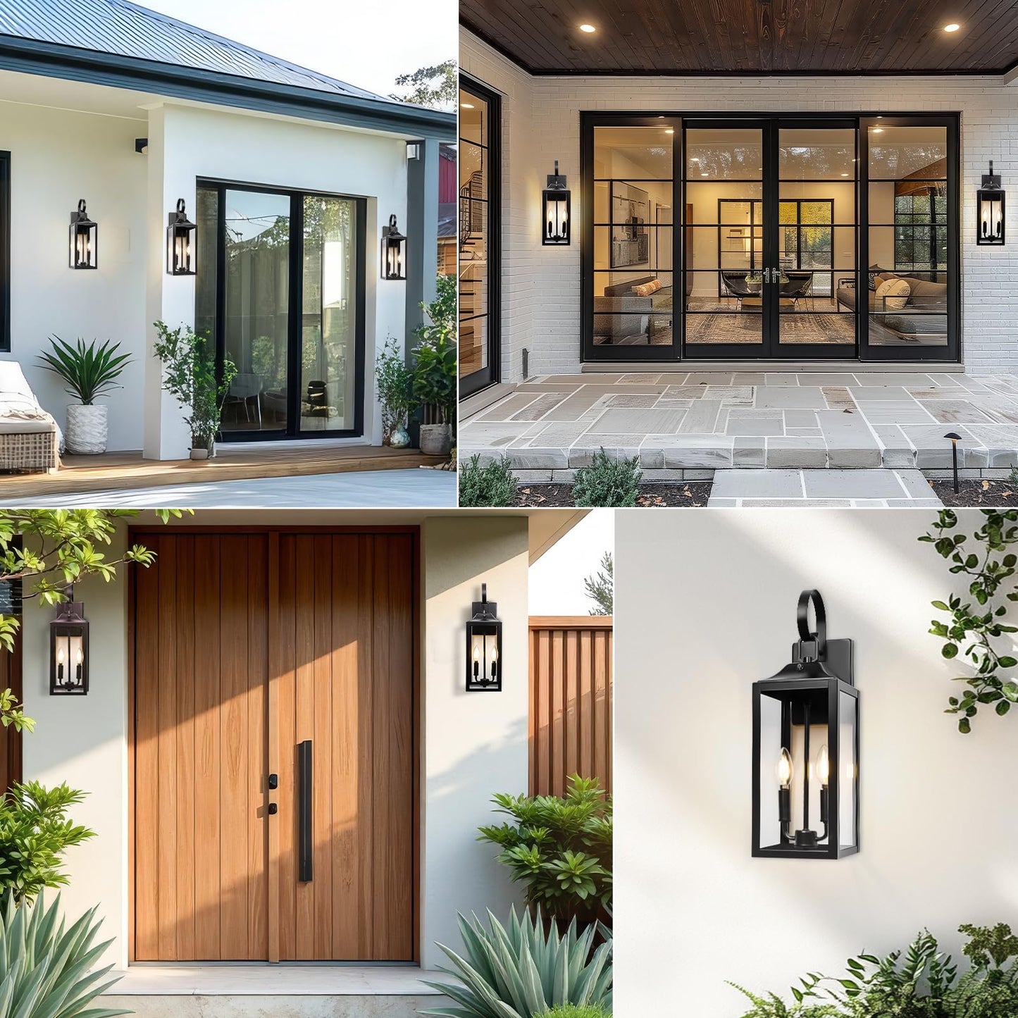 Black Dusk to Dawn Outdoor Wall Lantern 2-Light, 19" Large Modern Outdoor Wall Lights, Industrial Porch Lights Wall Mount with Tempered Glass, Waterproof Farmhouse Exterior Lighting Fixtures, 2 Packs