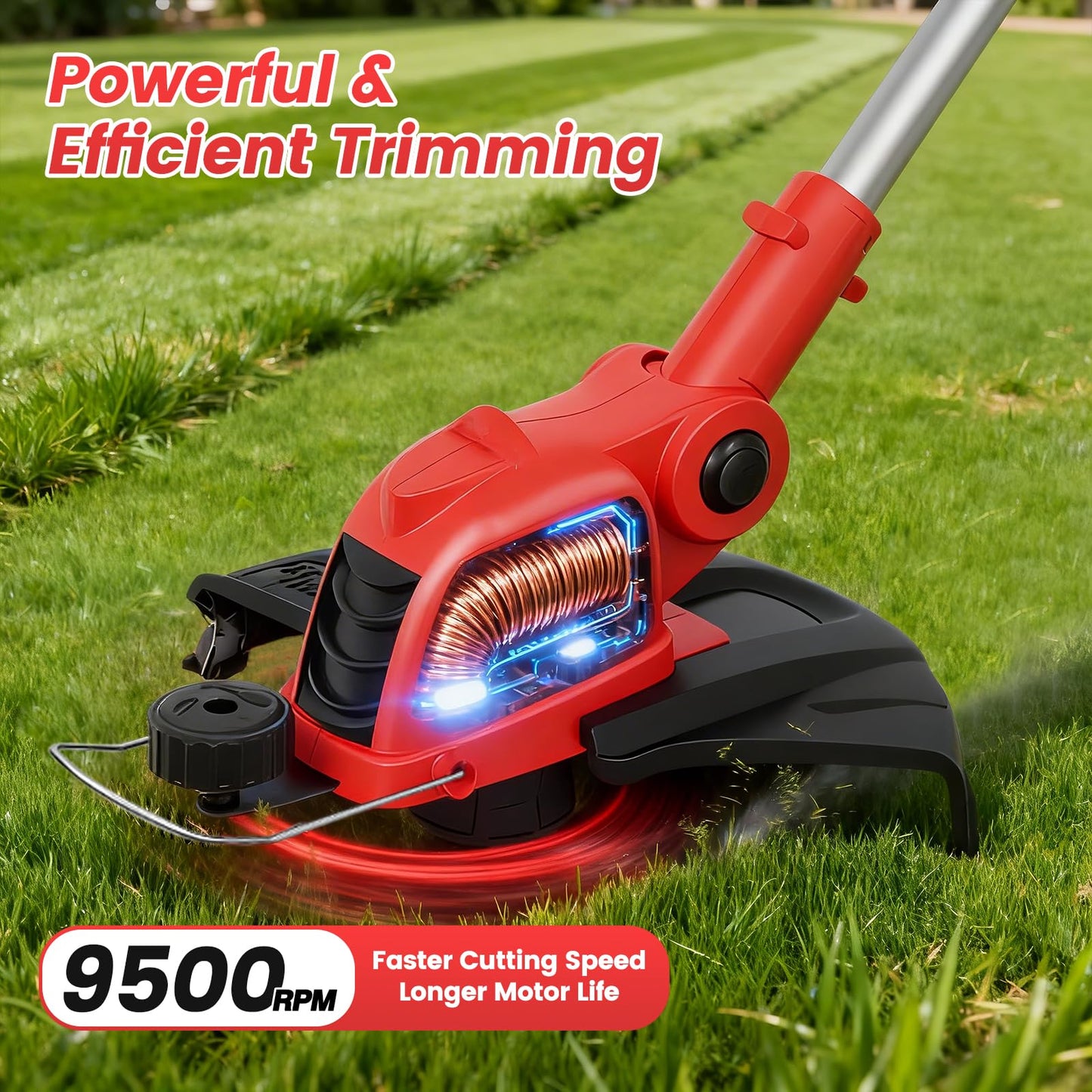 ALSO GO 21V Cordless String Trimmer, 2 * 2.5Ah Battery with Fast Charger, 12'' Weed Wacker with Auto Line Feed, 2-in-1 Weed Eater Battery Powered & Edger Lawn Tool with 10 Lines for Yard & Garden