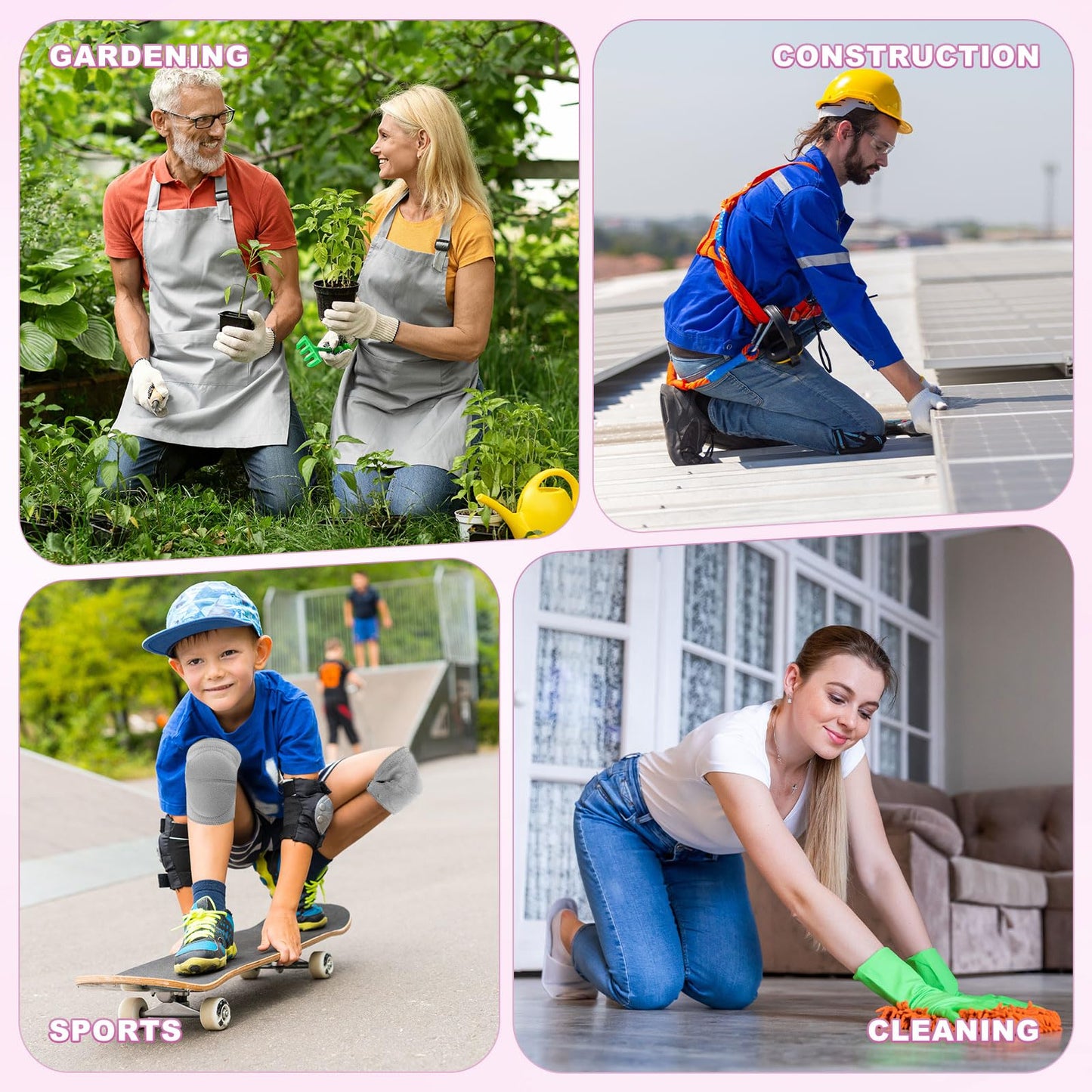 M METERXITY 4-Pack Gardening Knee Pads, Thick Foam Garden Knee Pads with Adjustable Straps for Garden/Construction/Flooring/Cleaning, Suitable for 16"-18" Leg Circumference Size l [Grey]