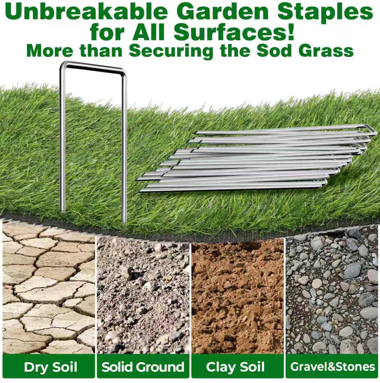 AMAGABELI 6 Inch 500 Pack Galvanized Landscape Staples 11 Gauge Anti-Rust Heavy Duty Garden Stakes Plant Cover Spikes U-Shaped Sod Pins Fence Stakes for Weed Barrier,Irrigation Tubing,Lawns,Decoration