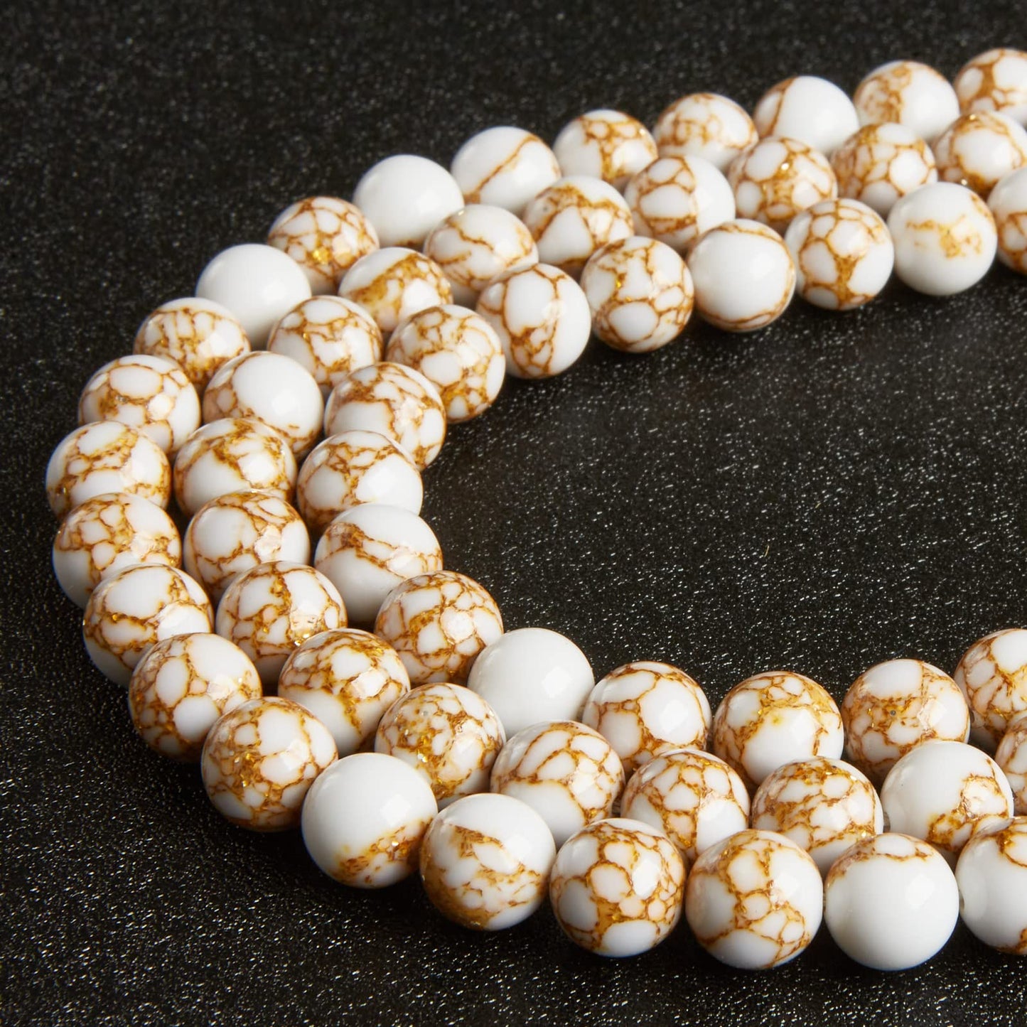 60pcs 6mm White Howlite Gold Spun Beads Natural Gemstone Beads Round Loose Beads for Jewelry Making