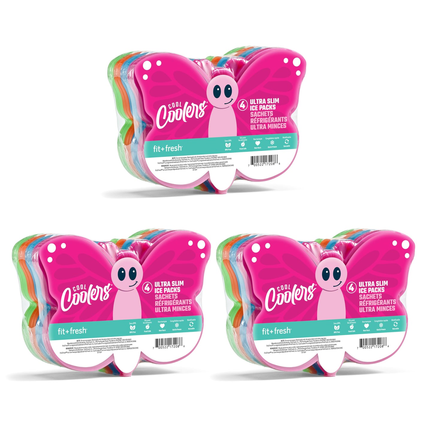 Cool Coolers by Fit & Fresh Kids Lunch Box Ice Packs, Slim Shaped Freezer Pack for Lunch Bags and Coolers 12 Pack Butterfly