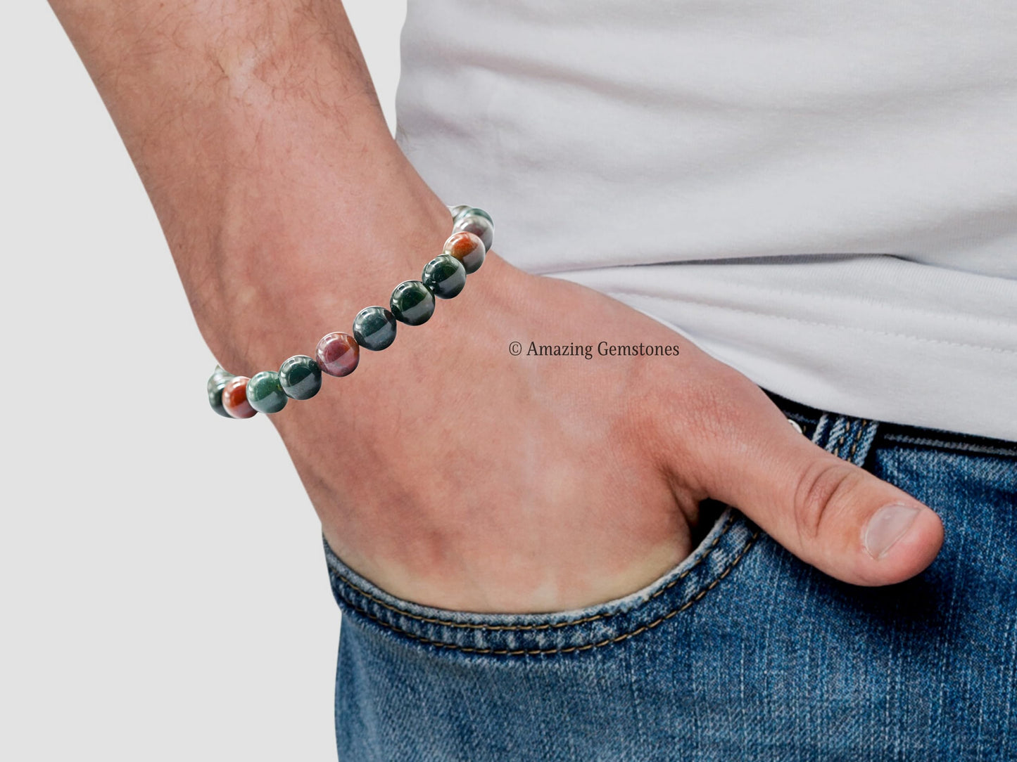Amazing Gemstone Crystal Bracelet for Women Men's Gifts - Protection Healing Crystal Bracelet - 8mm Gemstone Beaded Stretchable Bracelet Pulseras Para Hombres Mujer Stocking Stuffers Mothers Day Gift (Bloodstone)
