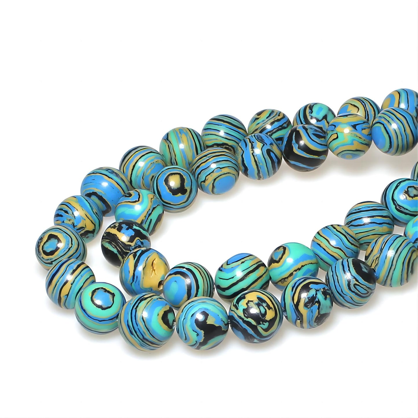 MJDCB Synthesis Colour Malachite Beads Beautiful Fashion Round Stone Beads for DIY Jewelry Making 15" (10mm, Blue- Gold - Black)