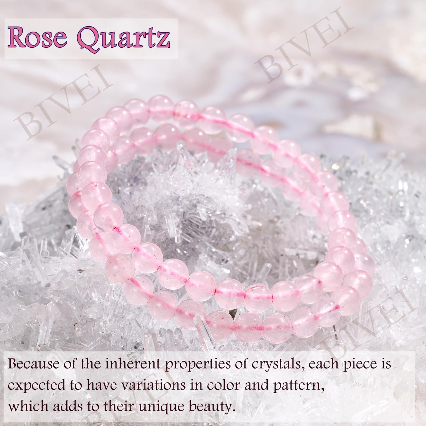Bivei Rose Quartz - Self-Love - 6mm Beaded Bracelets for Women Handmade Semi Precious Natural Stone Stretch Elastic Jewelry for Women Yoga Protection Gifts