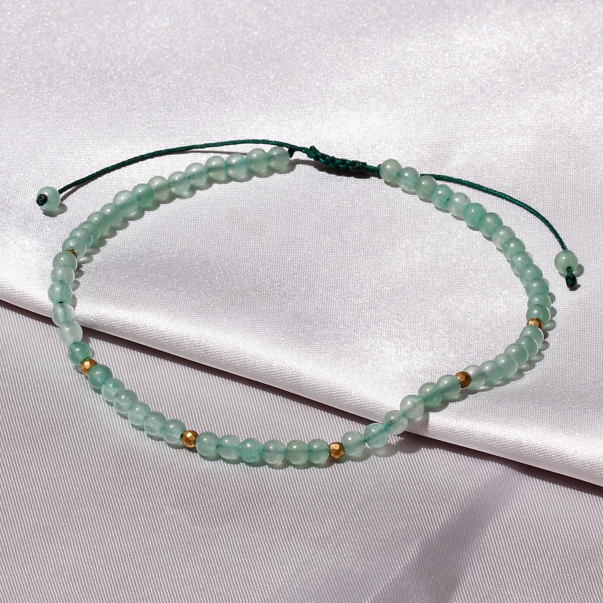 Jewever Aventurine Jade Anklet Bracelet for Women crystals and healing stones Essential Oil Diffuser Beach Foot Beaded Adjustable(8.5-10 Inches)