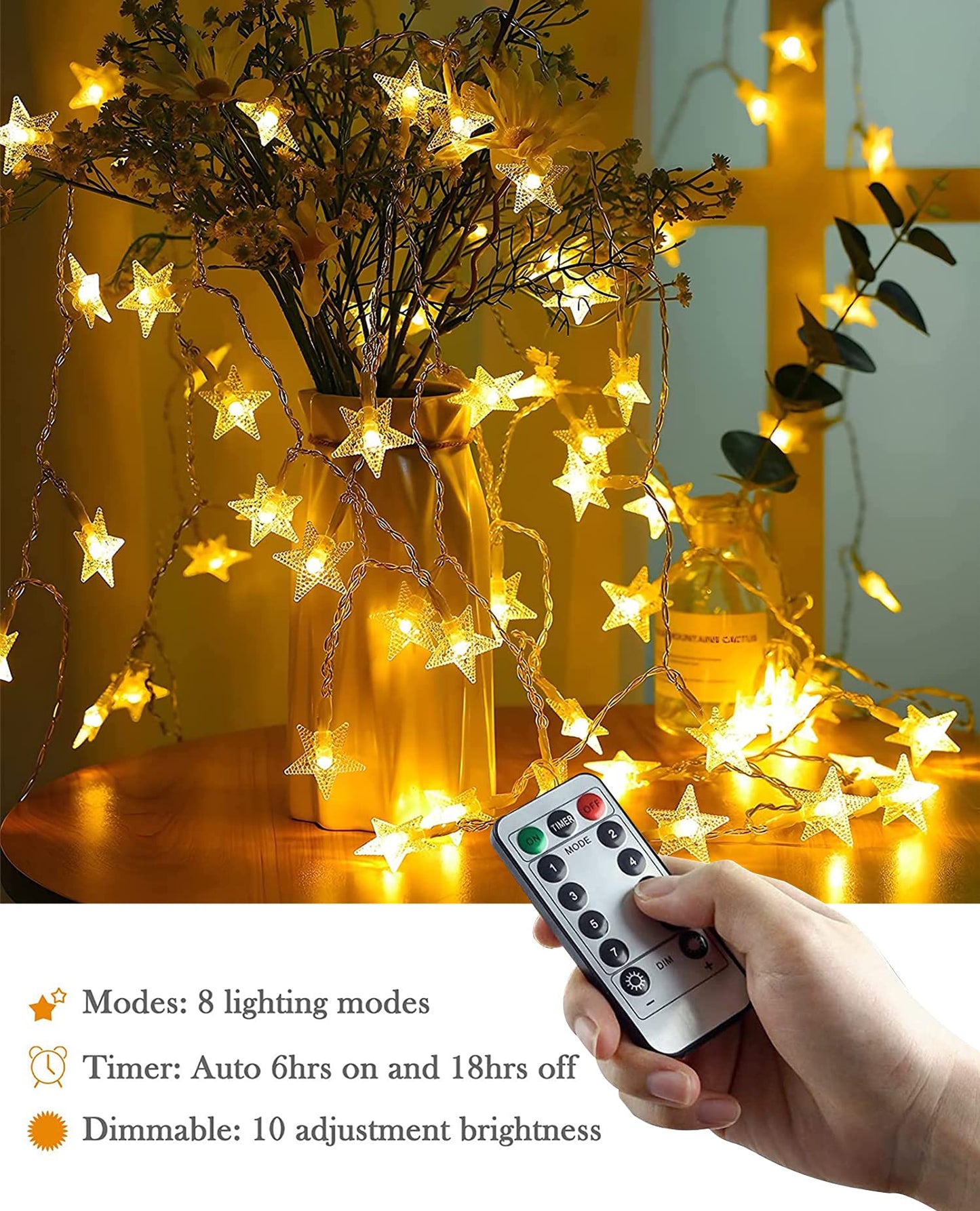 ANJAYLIA Star Lights 20 FT 40 LED Battery Operated String Lights with Remote for Bedroom Indoor & Outdoor, Party, Ramadan, Christmas and Wedding Decorations Warm White
