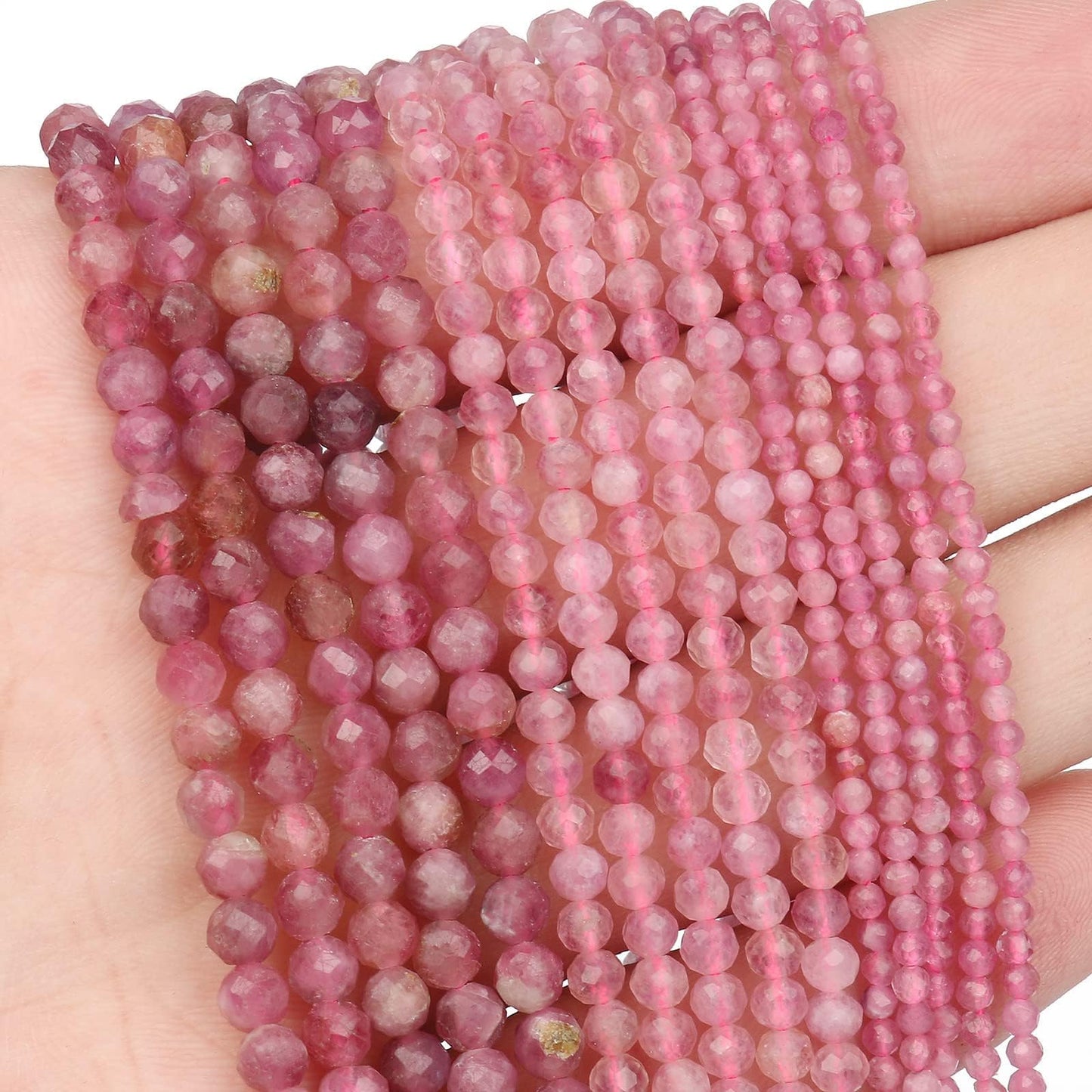 Song Xi 120pcs 3mm Natural Pink Tourmaline Gemstone Beads Faceted Round Loose Stone Beads for Jewelry Making (1 Strand)