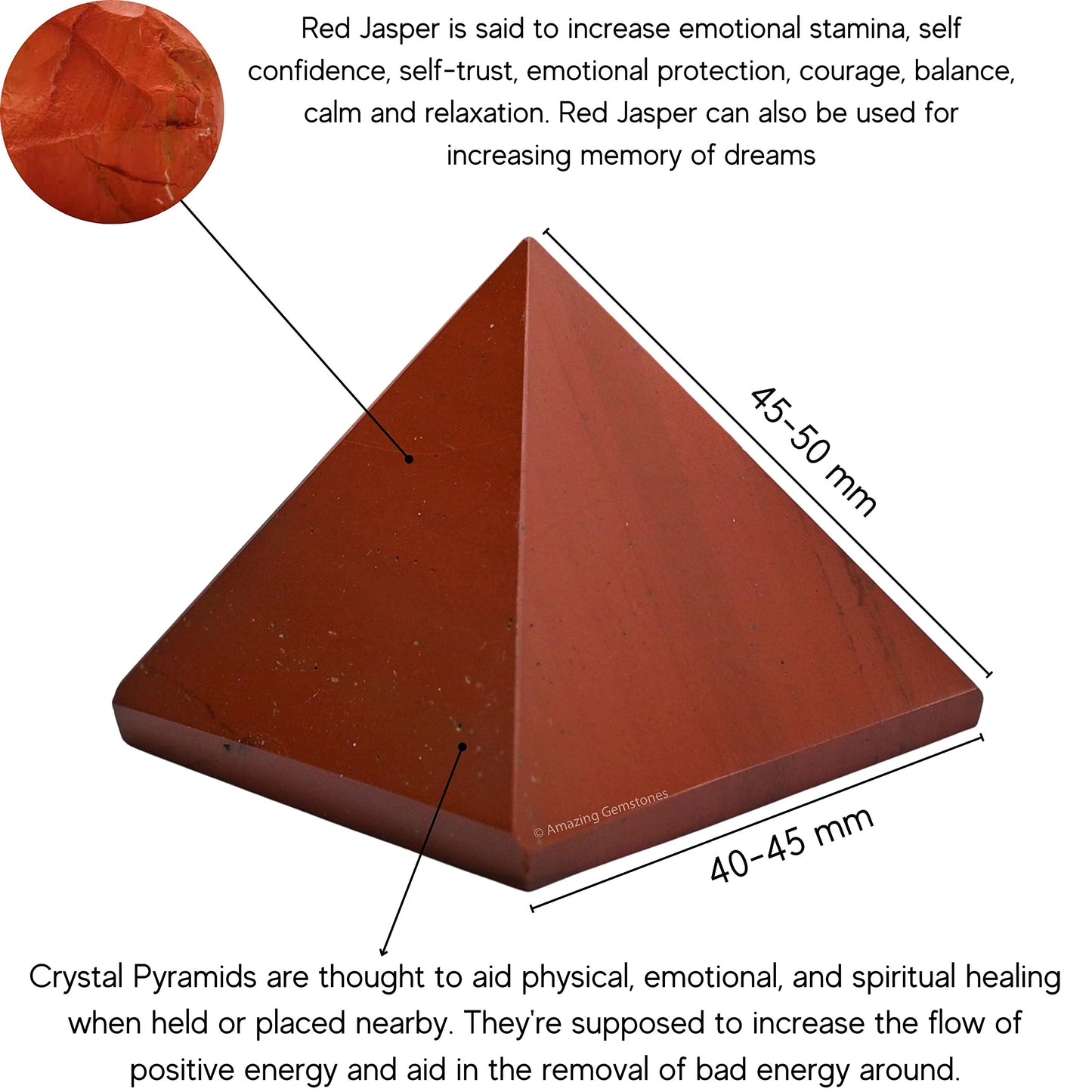 Amazing Gemstone Red Jasper Pyramid Crystal Healing Stones - 2" Great Pyramid Figurine of Natural Stone Pyramid for Meditation, Reiki, Chakra Balancing and Crystal Pyramids Grid