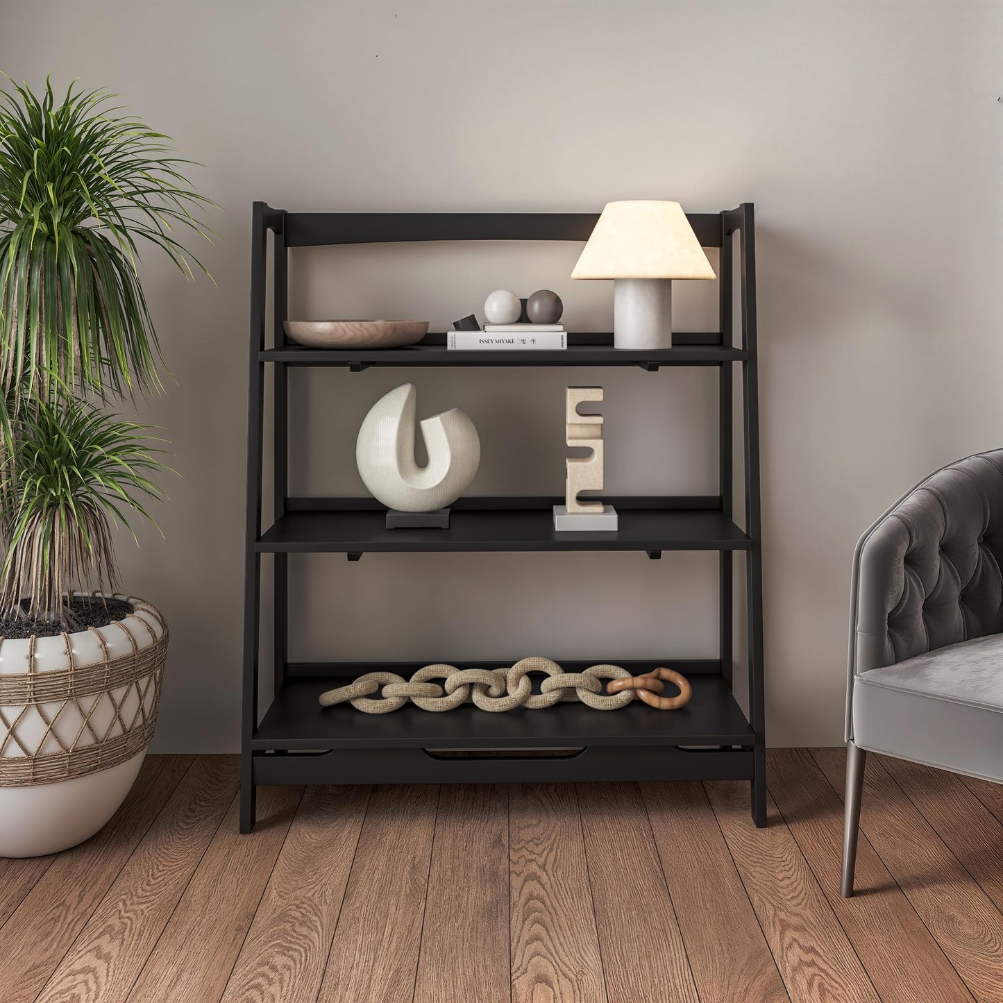Camaflexi Mid Century Solid Wood Open Shelving Unit - Black Finish