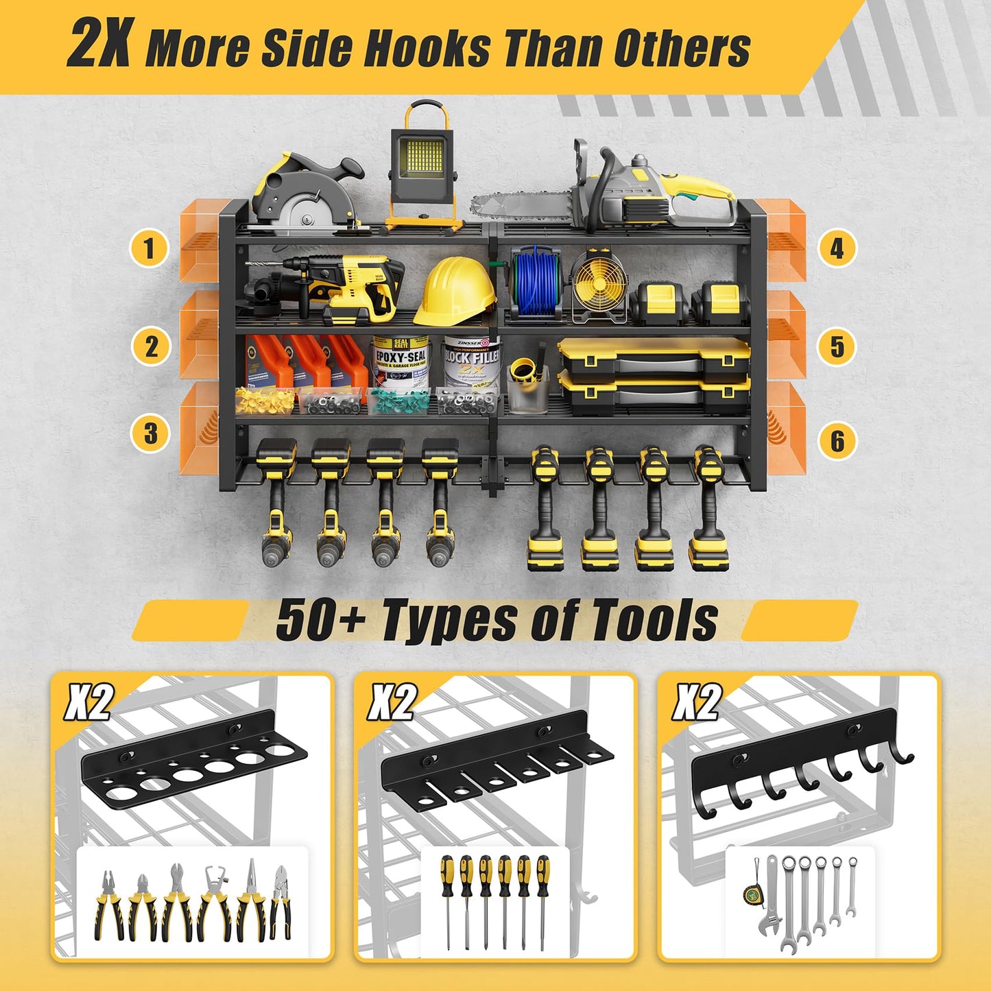 Jusgym Power Tool Organizer Wall Mount |450lbs Garage Tool Storage Rack with 8 Cordless Drill Holder |4-Tier 32''W Heavy Duty Garage Organization |Fathers Day Dad Gifts for Men