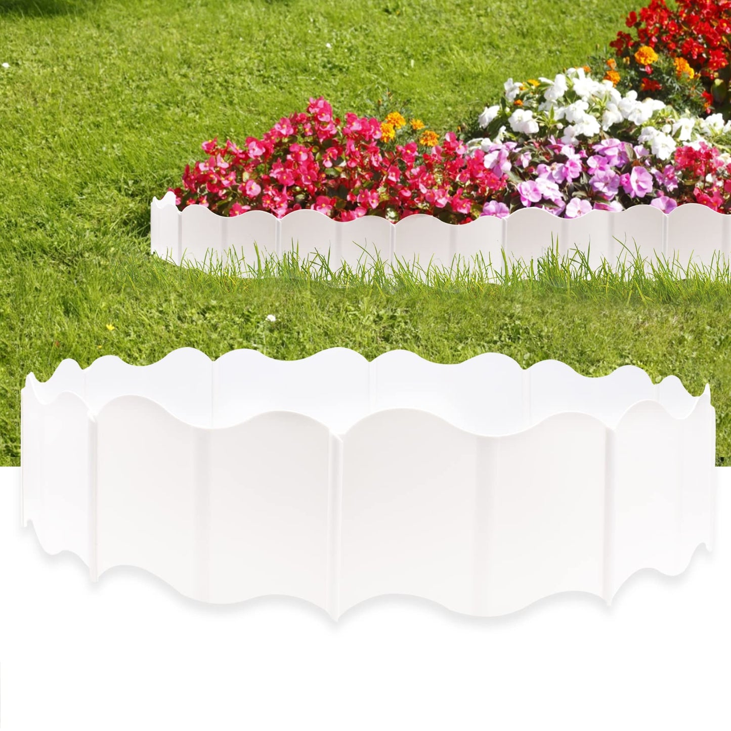 20 Pcs Garden Edging Borders, 10.5ft Plastic Landscape Borders, 5.3 in Tall Interlocking Decorative Gardens Fences Edging, Flexible Lawn Edging Flower Bed Border, for DIY Patio Walkway Yard (White)
