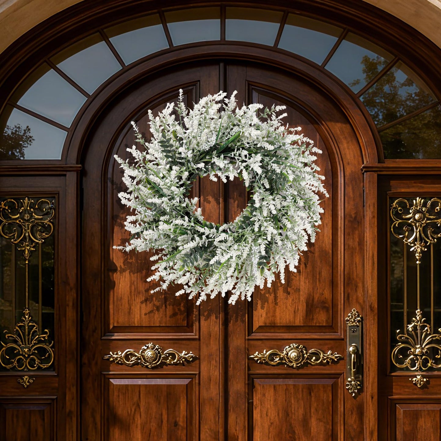 26'' Large Lavender & Eucalyptus Wreath for Front Door - Artificial Eucalyptus Leaves Greenery Outdoor Wreath for Wedding Farmhouse Porch Wall Room Home Decor (White)