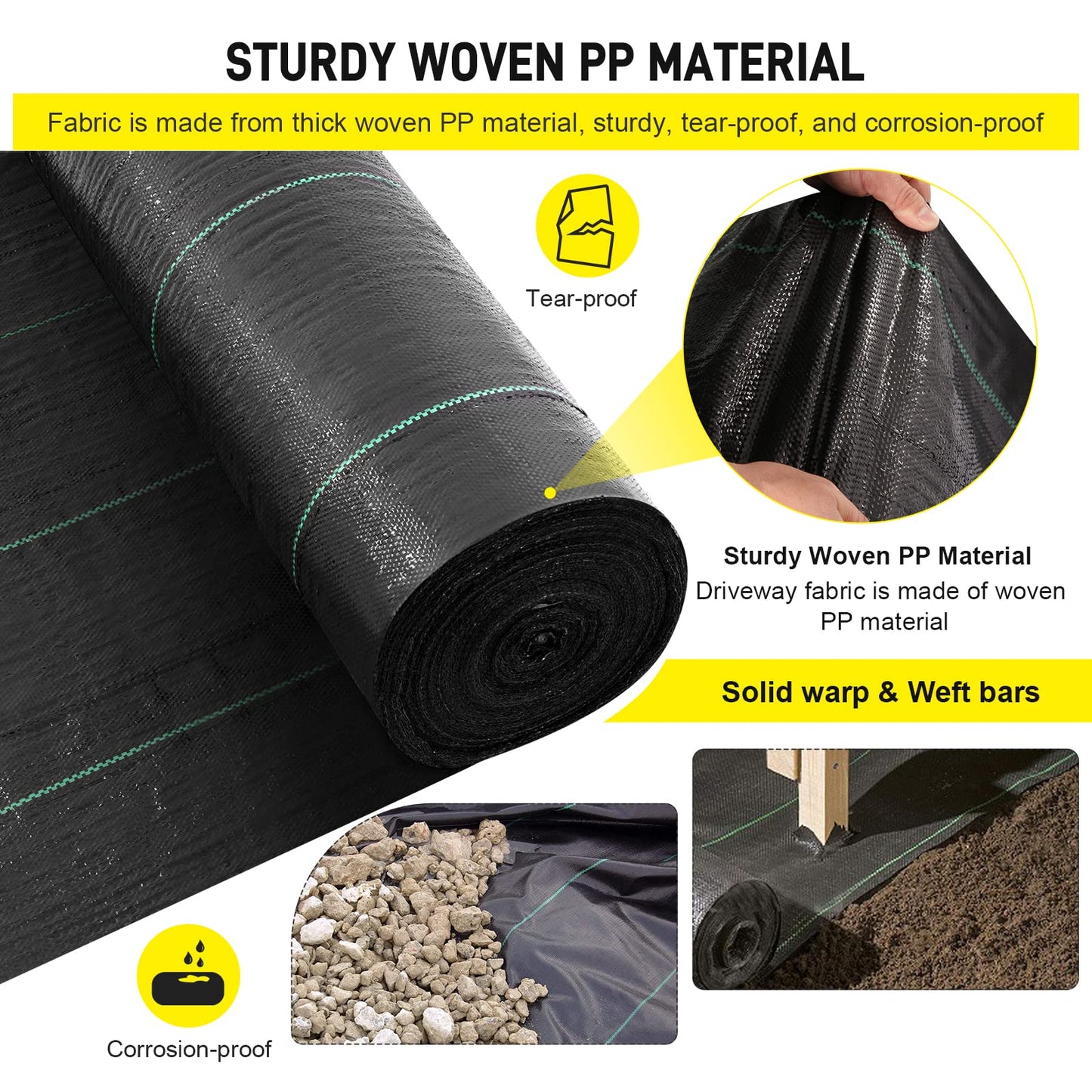 Doniks 13x115ft Driveway Fabric,3.5OZ Commercial Heavy Duty Weed Barrier Fabric, Garden Landscape Fabric,French Drain Fabric for Erosion Control,Landscape Fabric,Weed Barrier,Construction Projects
