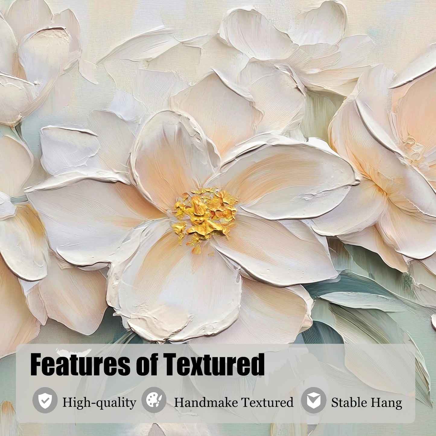 Anolyfi White Textured Flowers Canvas Wall Art for Living Room, Modern Aesthetic Sage Florals Painting Wall Decor for Hallway Bedroom Dining Room Office Home Decor 40"x20"