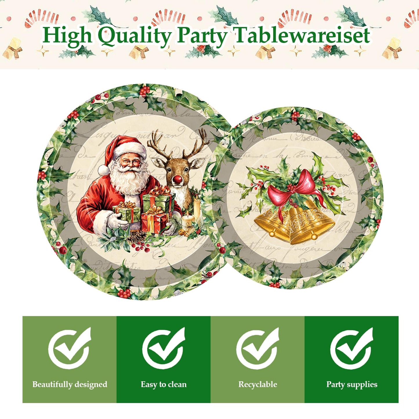 140 Pcs Christmas Party Supplies Set, Disposable Dinnerware Set for 20 Guests Includes 7 & 9 Inch Santa & Reindeer Paper Plates, Napkins, Cups, Forks, Spoons, Knives for Holiday Tableware