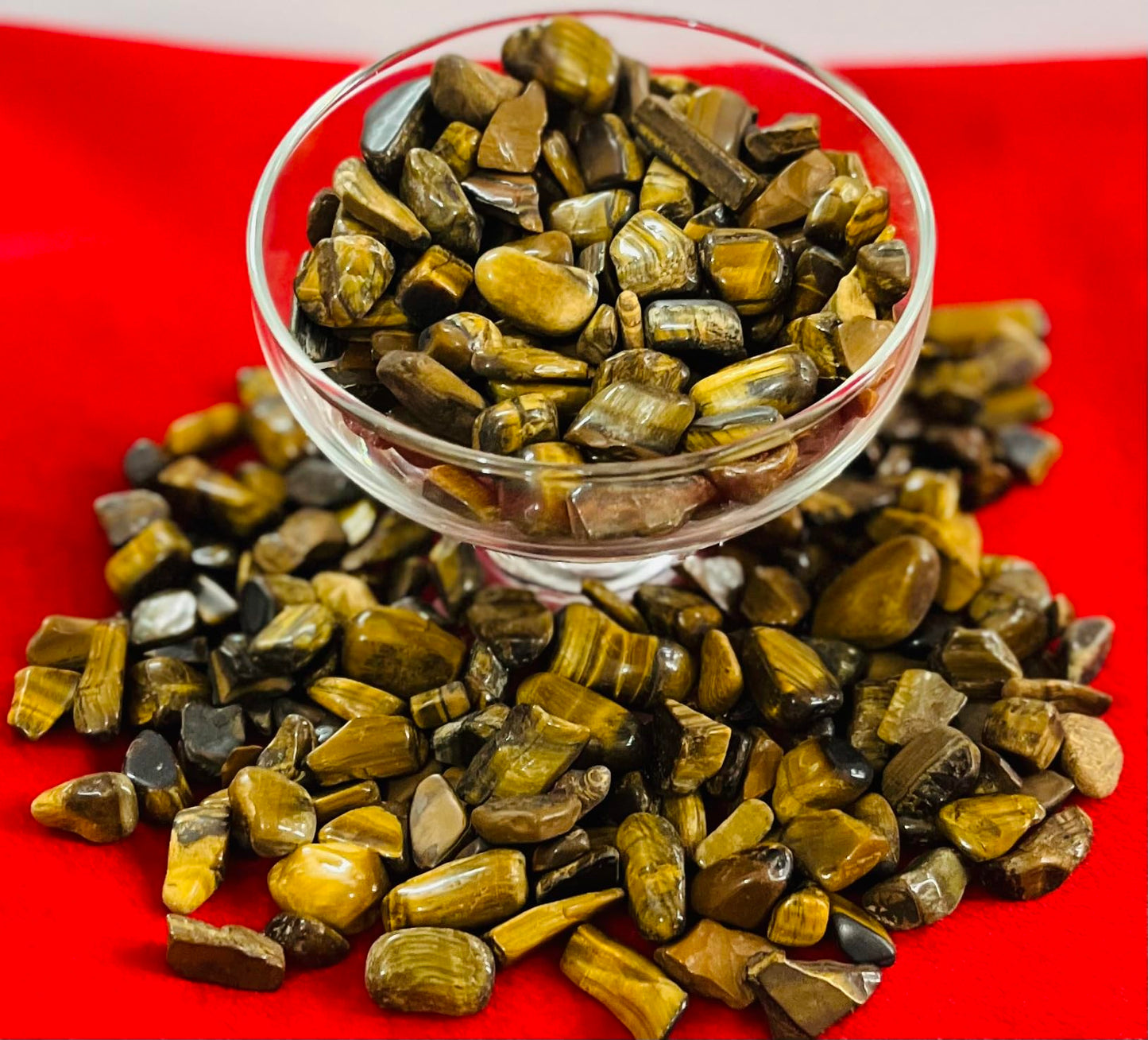 Indian Consigners Natural Crushed Polished Tumbled Gem Stone Chips, Decoration & Healing Crystals (Tiger Eye)