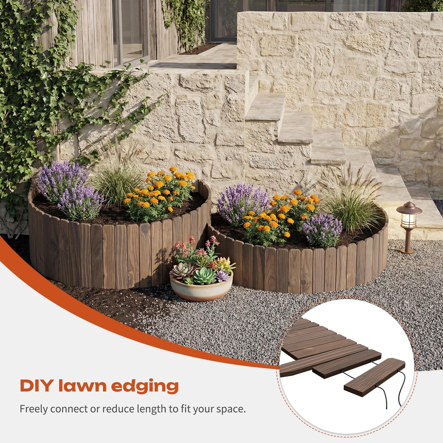 GHWIE Garden Edging Border Garden Fence Wood Fence Border for Yard Patio Path Edging Decorative Landscape Edging Flower Bed Fence,7.87'' H x 48'' L (3)