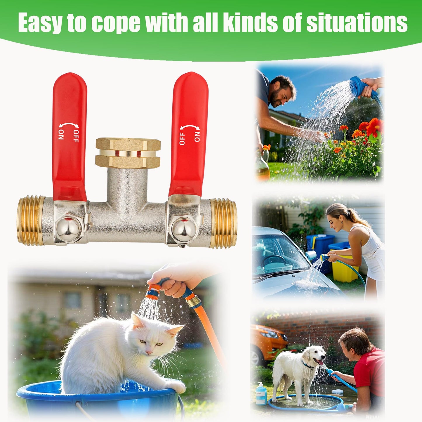 EJW Hose Splitter 2 Way, Garden Hose Splitters, 2 Way Faucet Splitter, Water Spigot Splitter, RV Brass Hose Splitter, Two way Hose Bib Splitter, Double Hose Connector, Hose Valve 3/4 Inch GHT Thread.