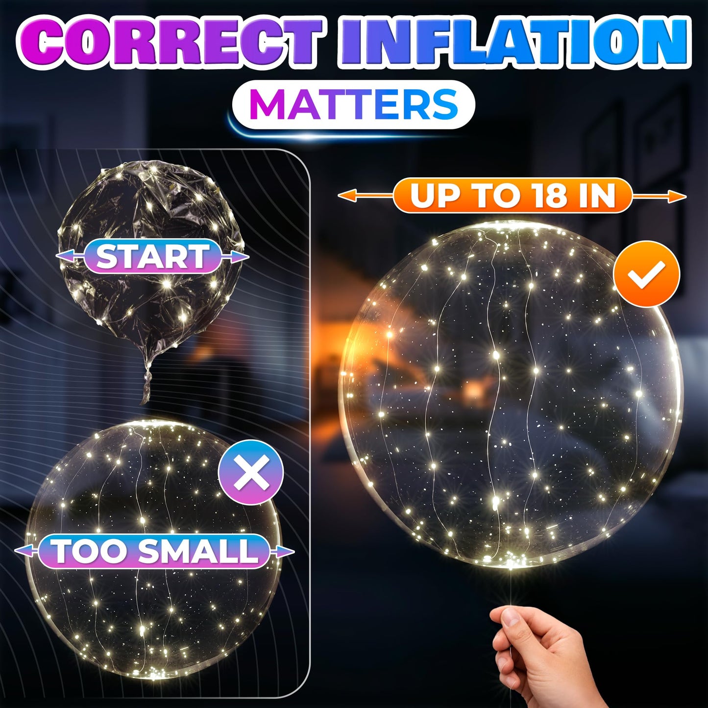 LED Light Up Balloons 10 Pack – 20" Transparent Glow Balloons Light Up with LED String Lights & Switch, Easy Air or Helium Use for Special Events, Weddings, Party Decorations & Festive Nights