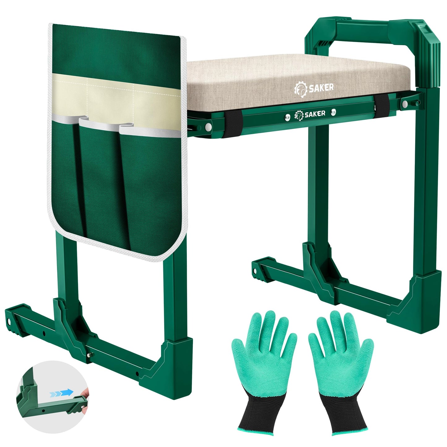 Saker Garden Kneeler and Seat Foldable Gardening Stool with Extendable Legs & Thickened Pad, Tool, Heavy Duty 500lbs Support for Elderly, Gardening, Outdoor Use
