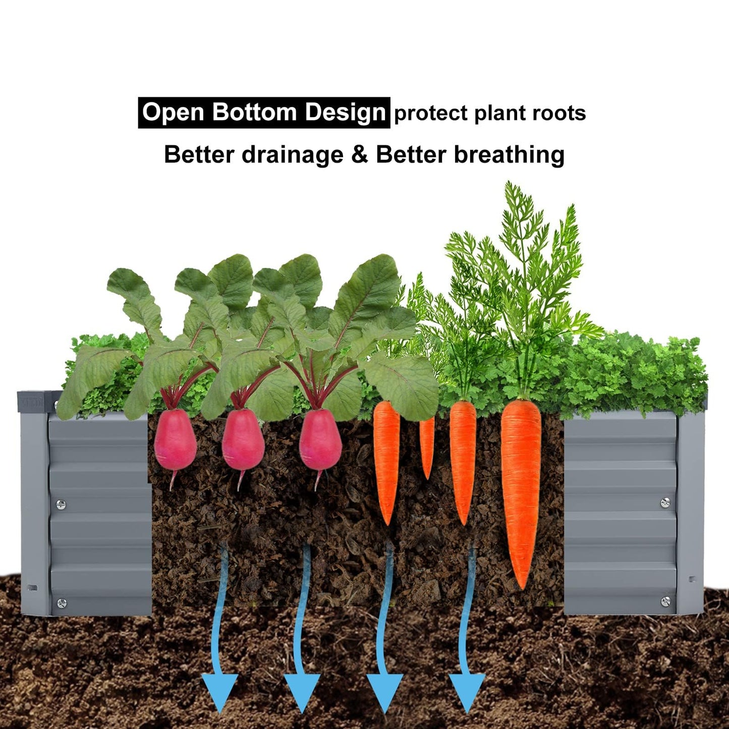 Meberam 2 Pack 6x3x1FT Galvanized Raised Garden Bed Kit, Outdoor Metal Planter Box for Vegetables, Bottomless Rectangular Gardening Bed with Support Rods, Tool-Free Assembly, Gray