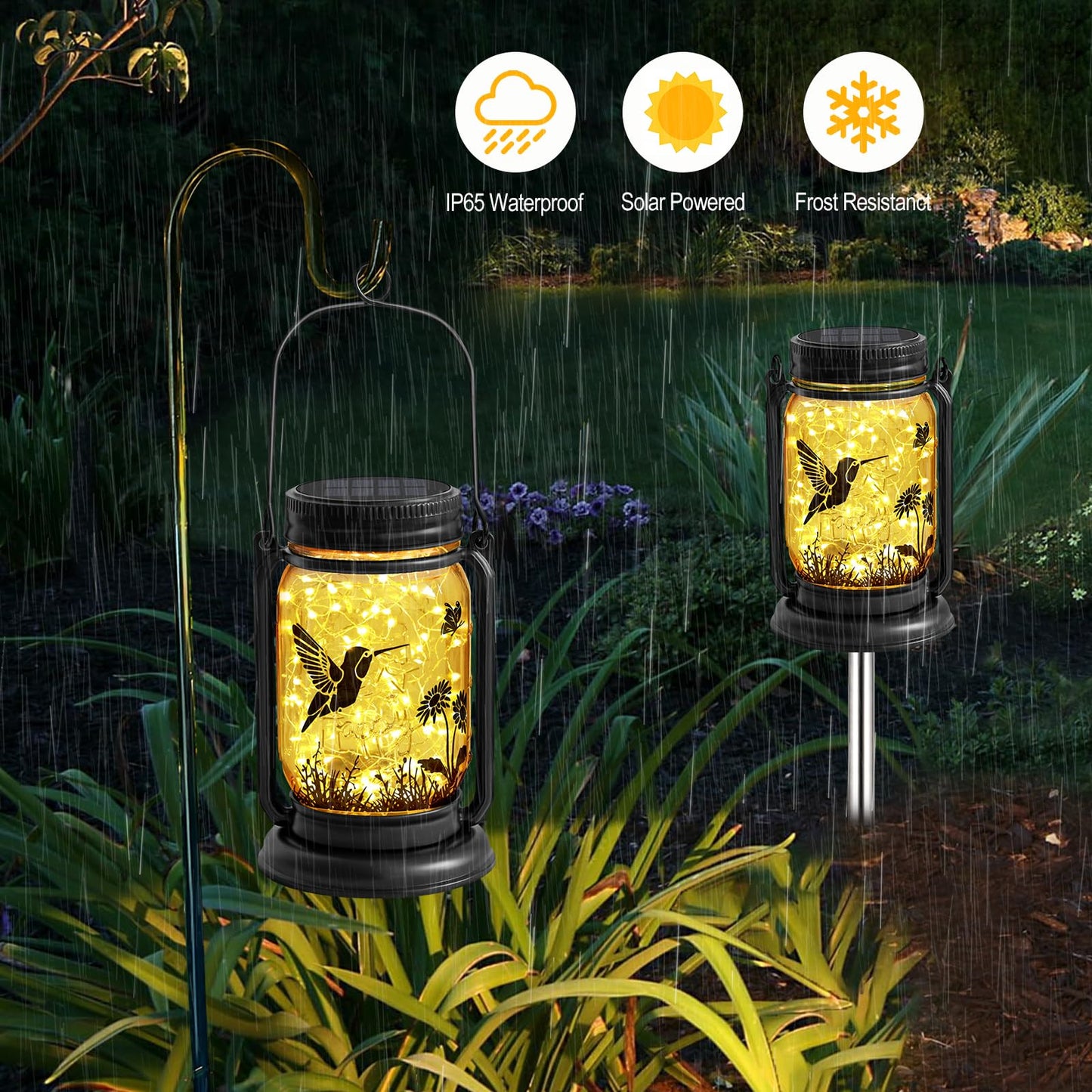 YJFWAL Hummingbird Solar Lanterns Outdoor Waterproof - Mothers Day Gifts for Women Mom Grandma Birthday, Mason Jar Garden Lights for Patio, Yard, Porch, Balcony, Garden Decor