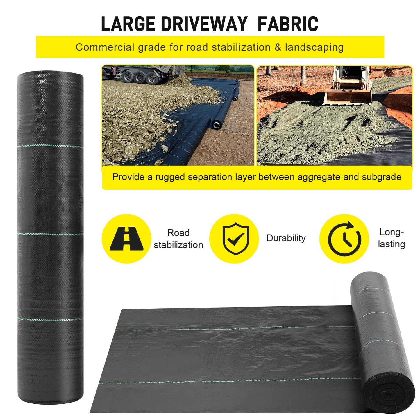Doniks 13x115ft Driveway Fabric,5OZ Commercial Heavy Duty Weed Barrier Fabric, Garden Landscape Fabric,French Drain Fabric for Erosion Control,Landscape Fabric,Weed Barrier,Construction Projects