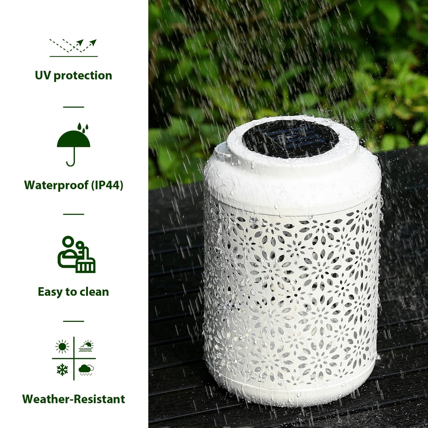 Glitzhome Solar Lantern White Metal Cutout Flower Outdoor Hanging Solar Light with Handle for Garden Patio Yard Outdoor Decor