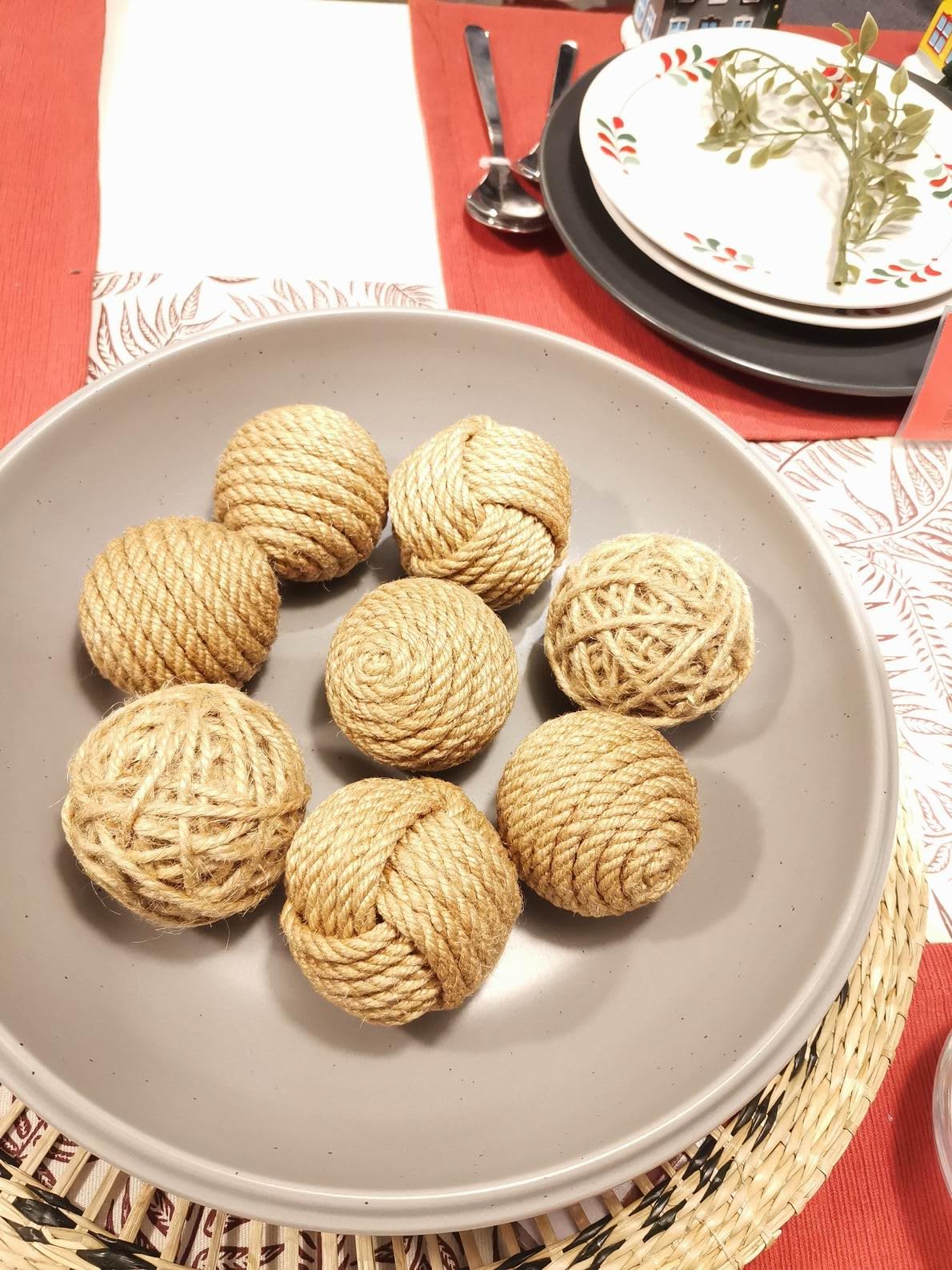 Elkpruu Rustic Jute Orbs Set of 8, Farmhouse Decorative Balls for Bowls, Vase Fillers, Christmas Centerpiece, Handwoven Home Decor Ornaments, Potpourri Accents