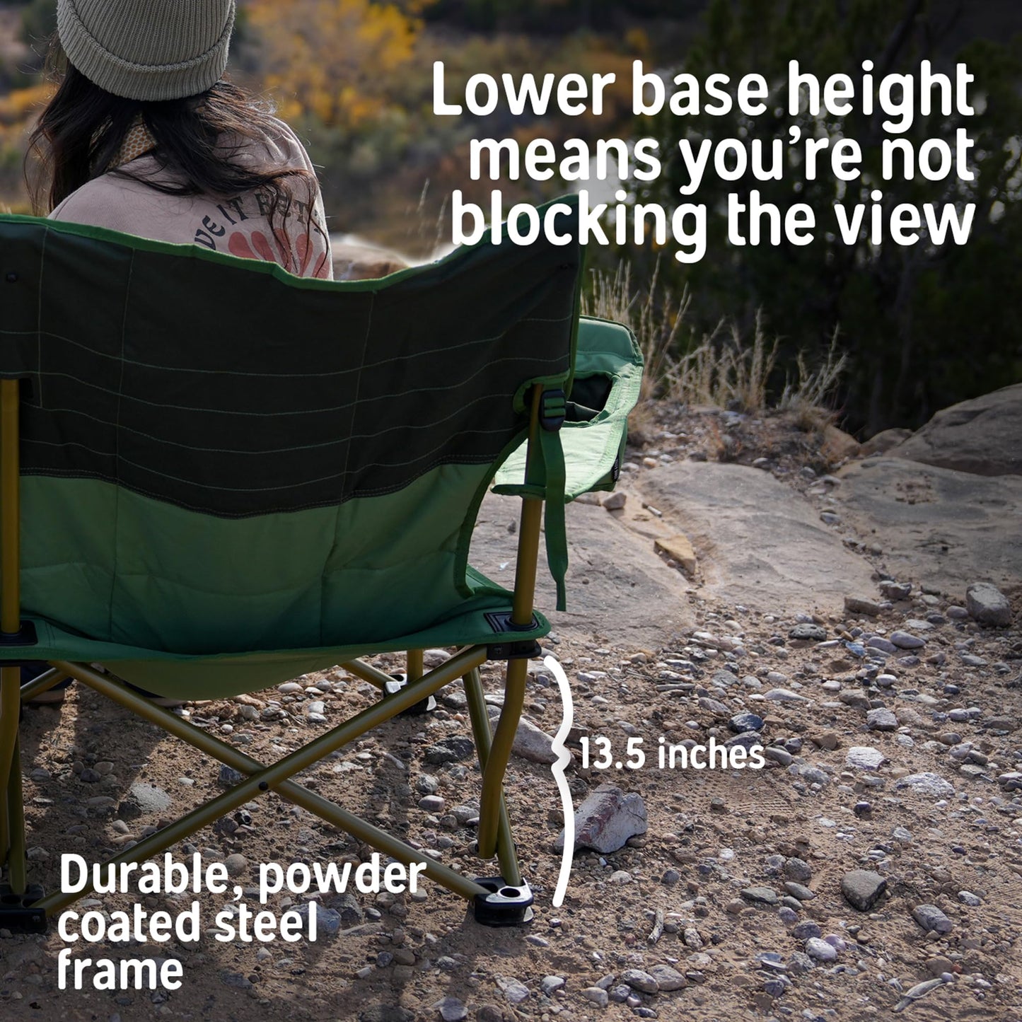 Kelty Low Loveseat Oversized 2-Person Heavy Duty Folding Camp Chair, Double Seat for Soccer Games, Tailgating, Beach Days (Low Height/Dark Shadow)