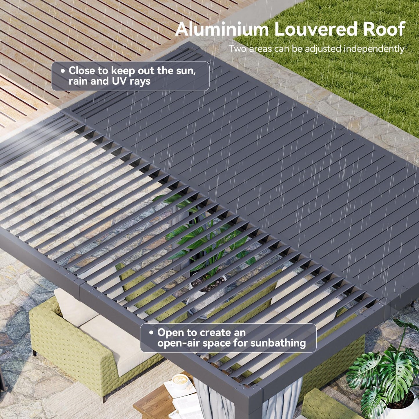 Aoxun Louvered Pergola 10' x 12' Outdoor Aluminum Pergola with Adjustable Top for Decks, Gardens and Backyards, Gray