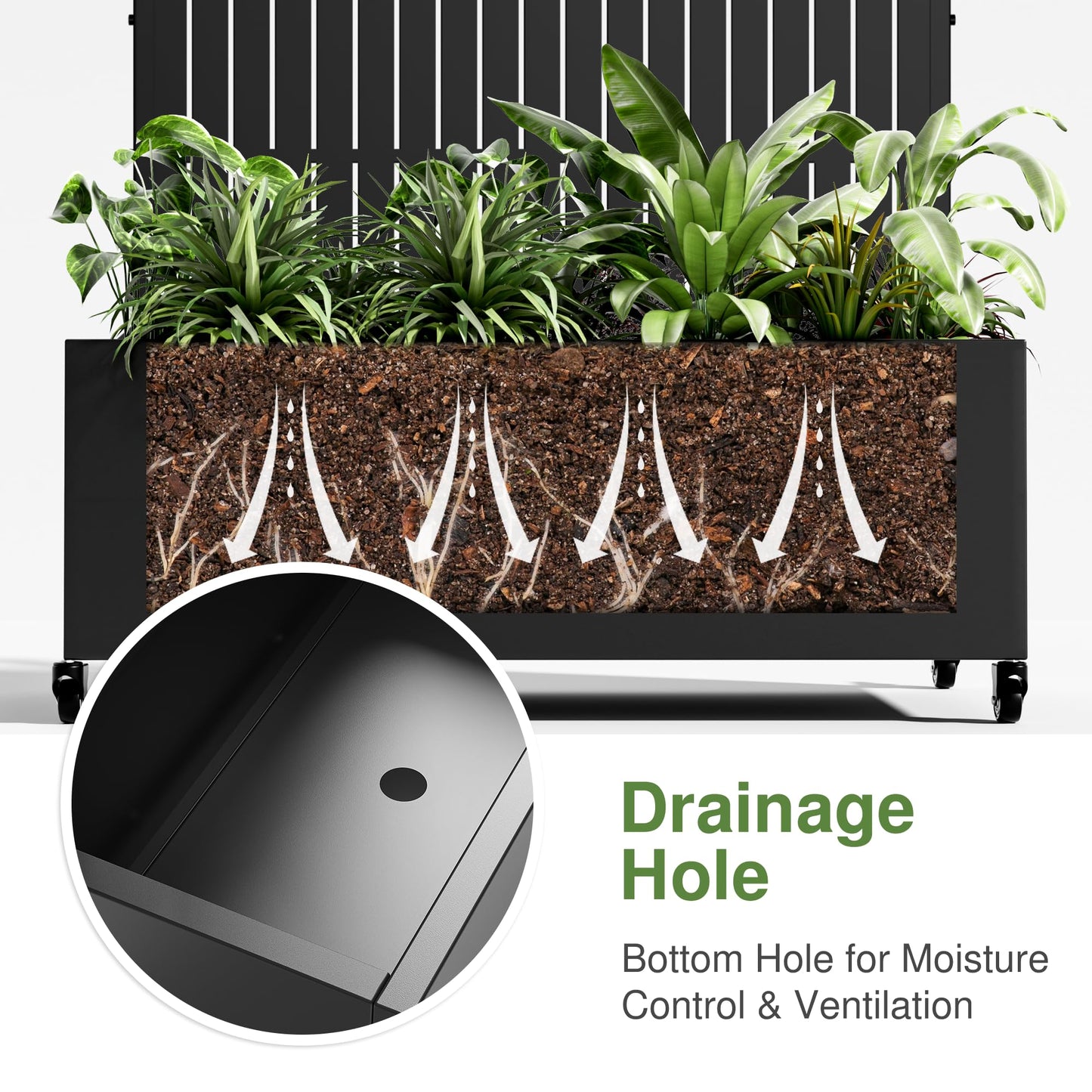 Casaphoria Metal Raised Garden Bed with Trellis and Wheels, 72"x47"x16" Arched Planter Box for Climbing Plants, Vegetables & Vines, Features Drainage Holes and Privacy Screen (Black-Fence)