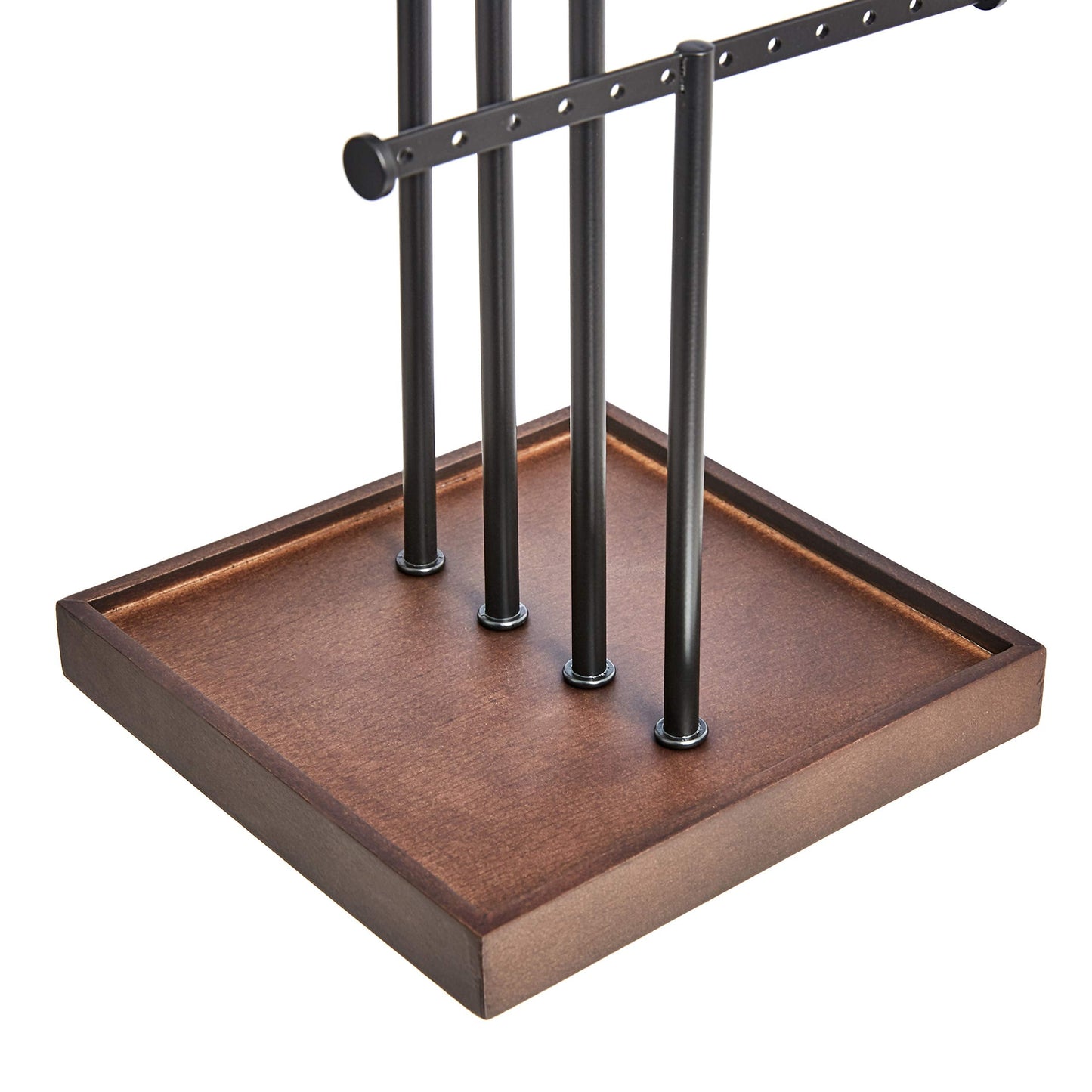 Amazon Basics Four-Tier Jewelry Organizer Tree Stand, Necklace Earring Bracelet Holder with Ring Storage, Walnut/Black