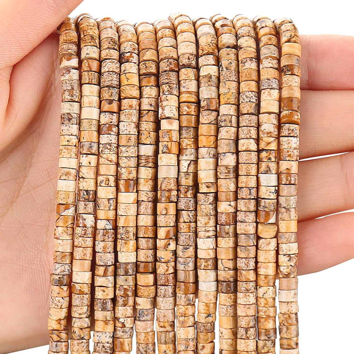 150PCs Natural Picture Jasper Spacer Beads, Loose Semi Precious Flat Round Gemstone Heishi Disc Stone Beads for Beading Jewelry Making 4mm*2mm 38cm