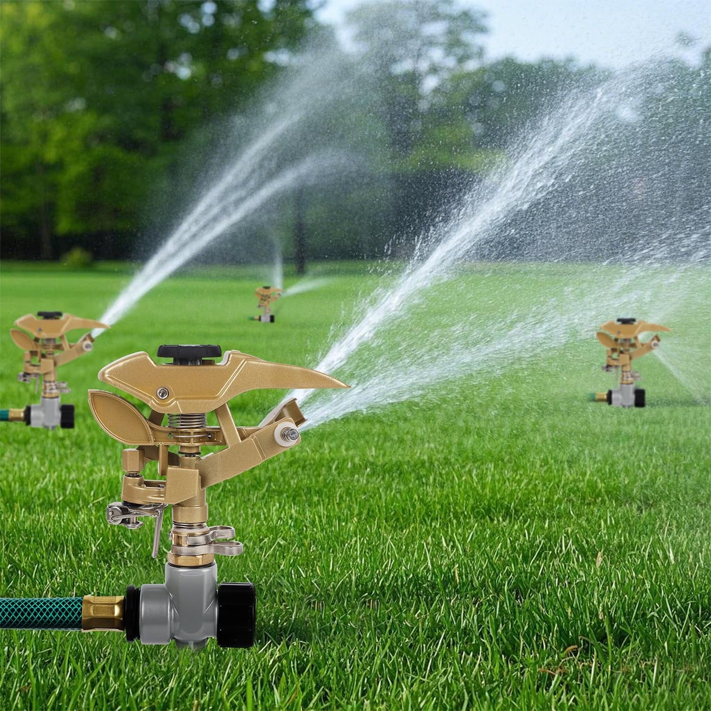 Biswing 2 Pack Impact Sprinklers, Heavy Duty Zinc Alloy Lawn Sprinkler Head with 1/2" NPT Thread, Adjustable 360 Degree Watering Sprinkler for Large Area Grass Yards Patio Garden Irrigation