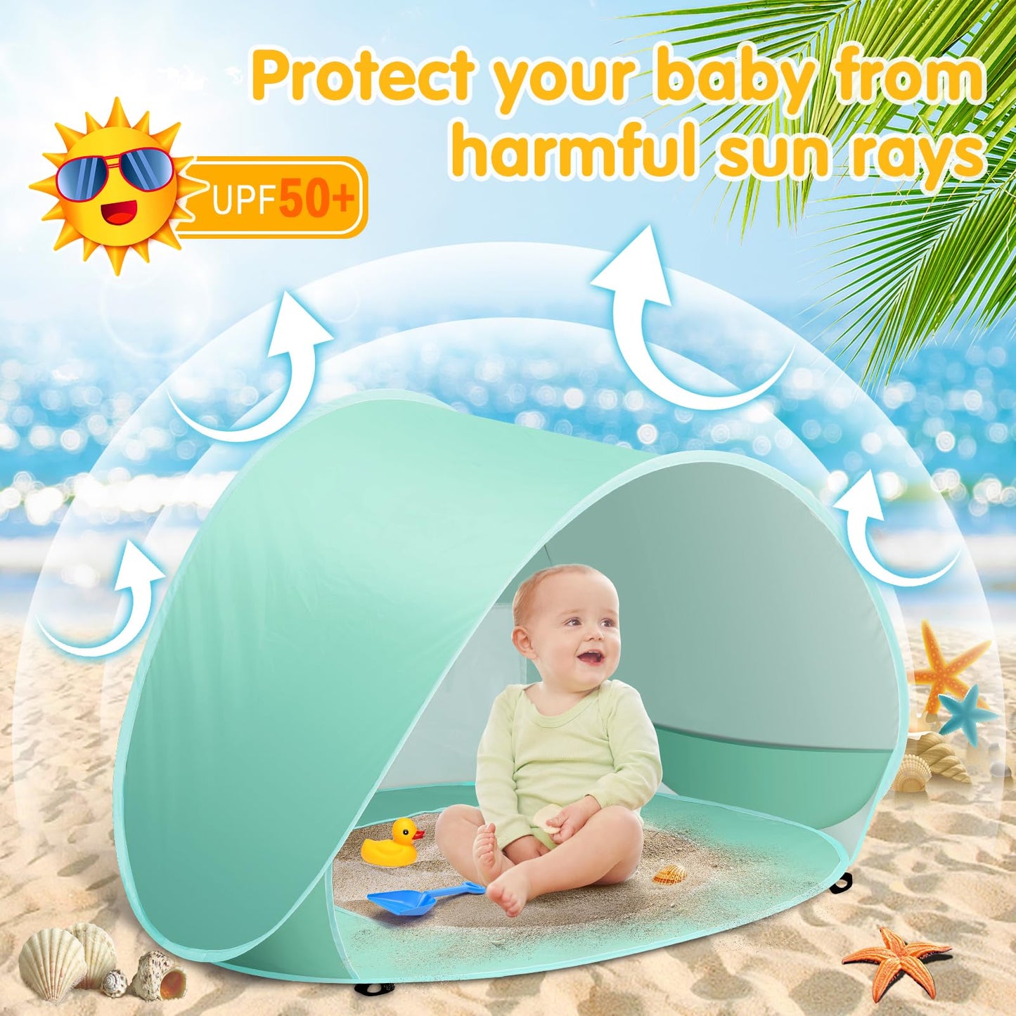 Baby Beach Tent with Pool, Pop Up Sun Shelter UPF 50+ UV Protection for Infant Toddlers, Portable Shade Tent with Carry Bag for Beach Outdoor Travel