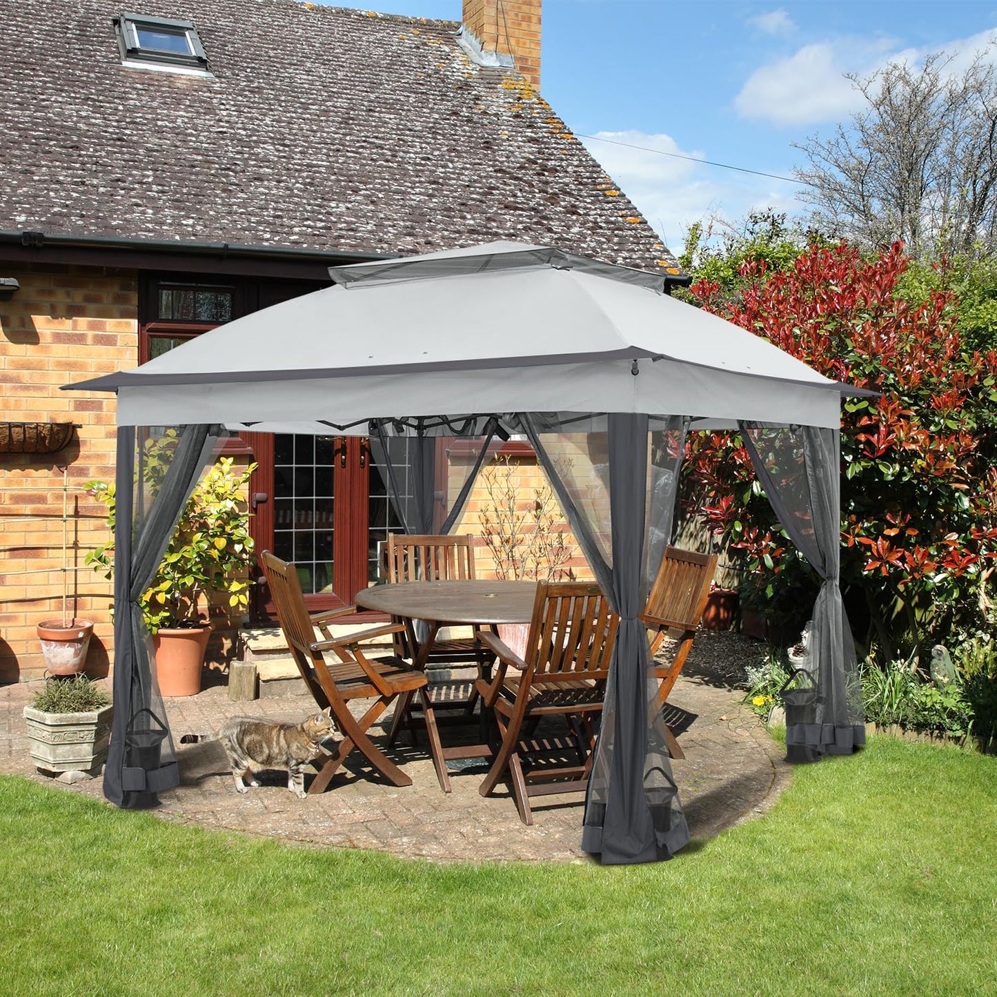 COOS BAY 11x11 Pop Up Gazebo with Mesh Netting, Instant Outdoor Canopy Tent, Water Resistant Shelter with UPF 50+ UV Protection, 121 Sq Ft Coverage, Gray