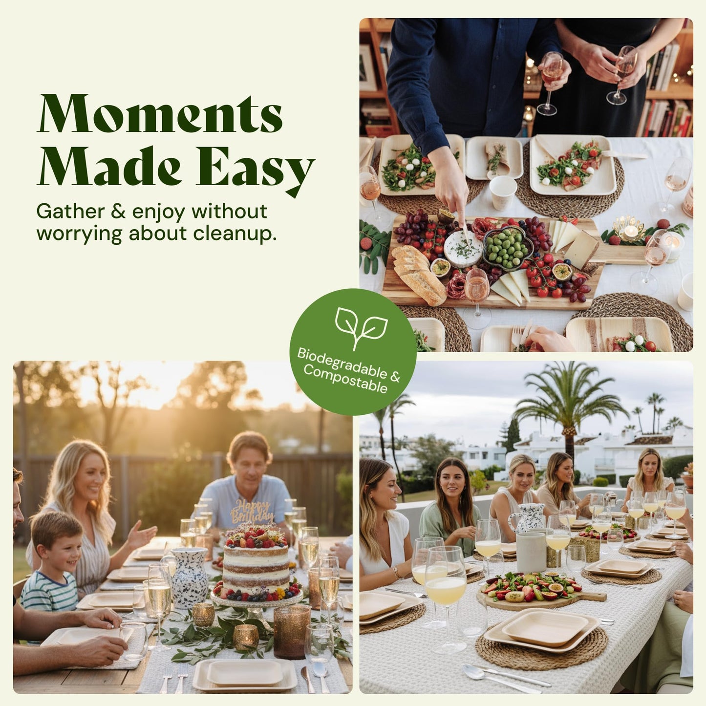 Chic Leaf Palm Leaf Compostable Plates - 6" Square, Pack of 50 - Disposable Dinnerware for your Table, Rustic Bamboo Appetizer Plates - Summer Dinner, Charcuterie Boards & Biodegradable Serviceware