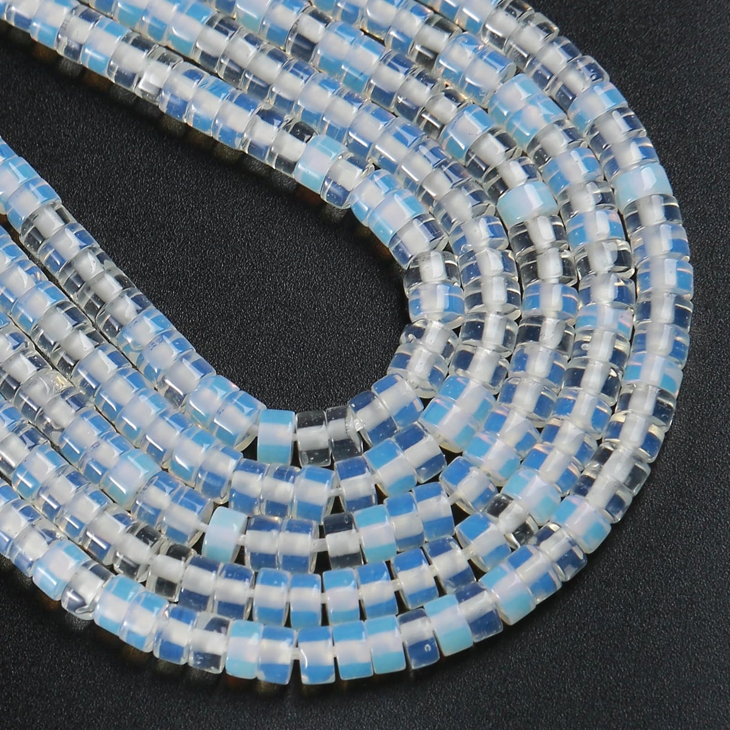 150pcs 2x4mm Natural White Opal Stone Tube Shape Beads Loose Flat Round Cylinder Flat Spacer Green Stone Beads for Bracelet Earrings Jewelry Making
