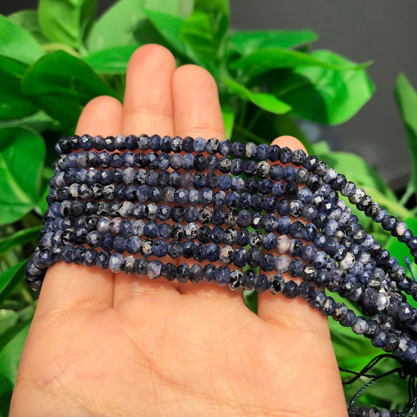 2 String 220PCS 3x5mm Natural Blue Color Speckled Beads for Jewelry Making, Songxi Facted Loose Gemstone Beads for DIY Bracelet Necklace Making Supplies with Energy Healing Chakra Power