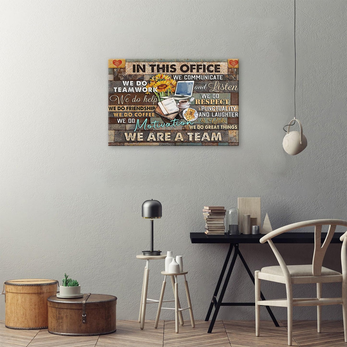 Yaasmolaa Inspirational Wall Art Canvas Print, Motivational Quotes, Modern Office, Sunflower, Teamwork, 16x12in