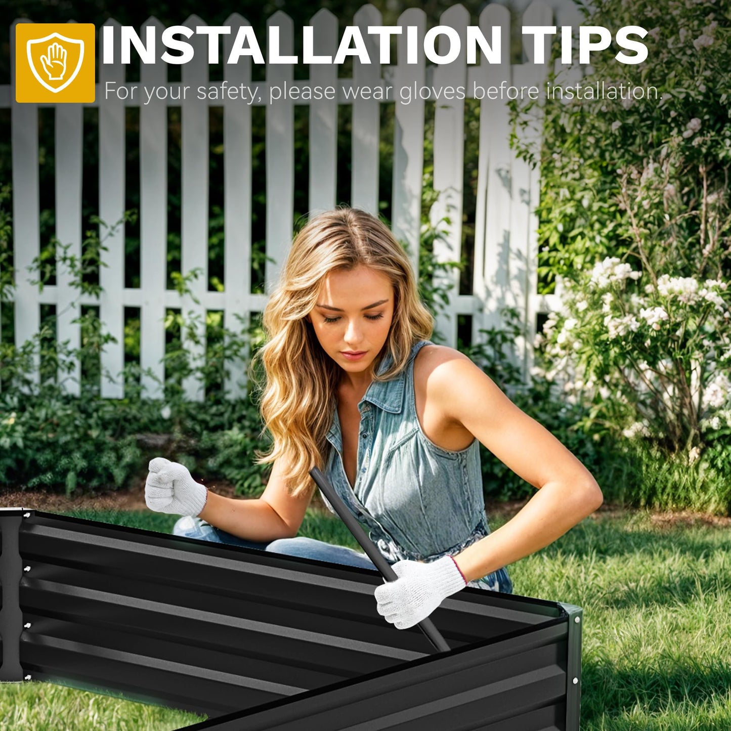 DWVO 12 x 4 x 1 FT Raised Garden Bed Kit, Outdoor Galvanized Flower Bed with Safety Rubber and Gloves, Large Metal Planter Box for Vegetables, Flowers, Herbs, Fruits, Black