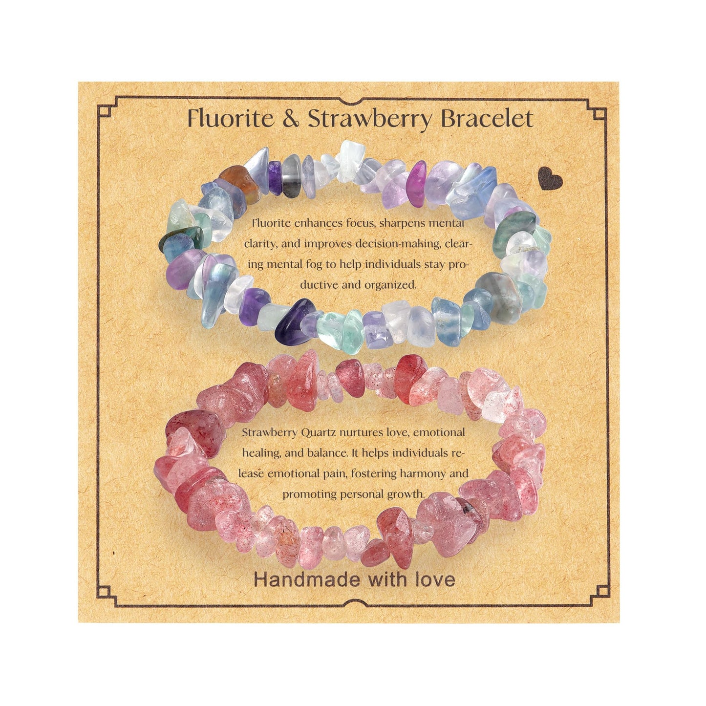 BaronCara Fluorite, Strawberry Quartz, Healing Crystal Bracelet - Chakra Blessing & Protection Jewelry for Women