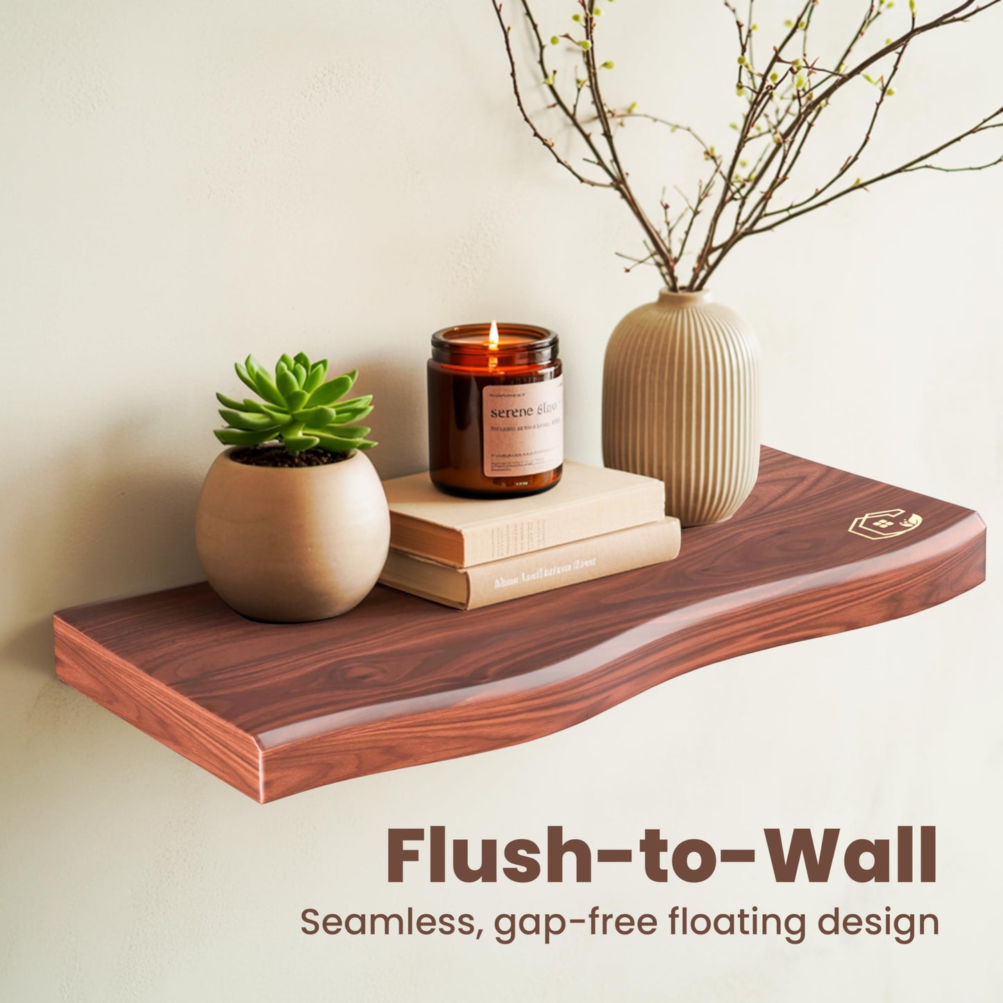 PERFECTION PLACE Live Edge Floating Wall Shelf – Solid Wood for Farmhouse, Modern, or Rustic Home Decor – with Natural Grain 18"