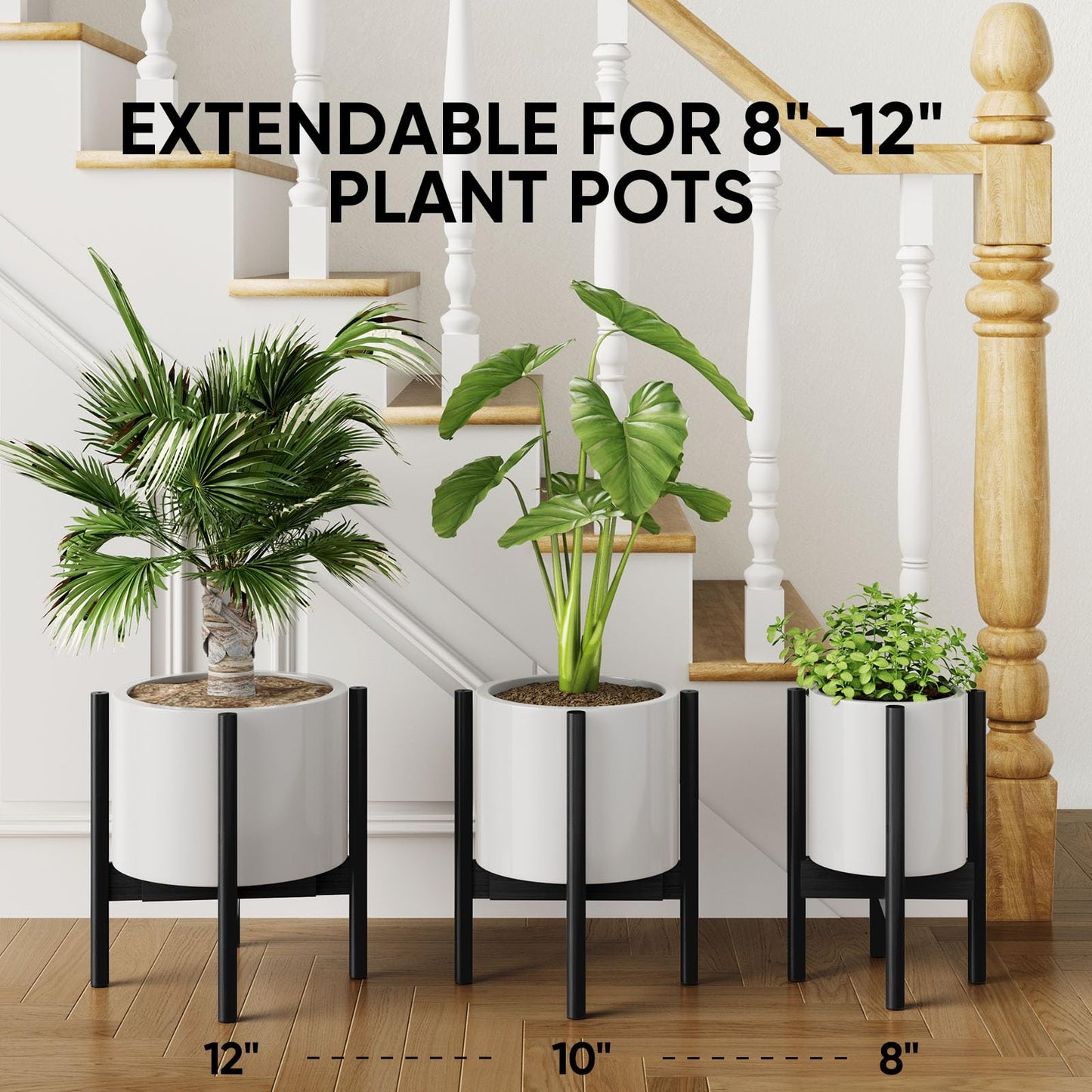 MUDEELA 2 Pack Indoor Plant Stands, 2 Tier Tall Plant Stand 30 inches, Mid Century Bamboo Plant Stand, Adjustable Width 8 - 12 inches, Fits Pot Size of 8 9 10 11 12 inches Pot & Plant Not Included, Black